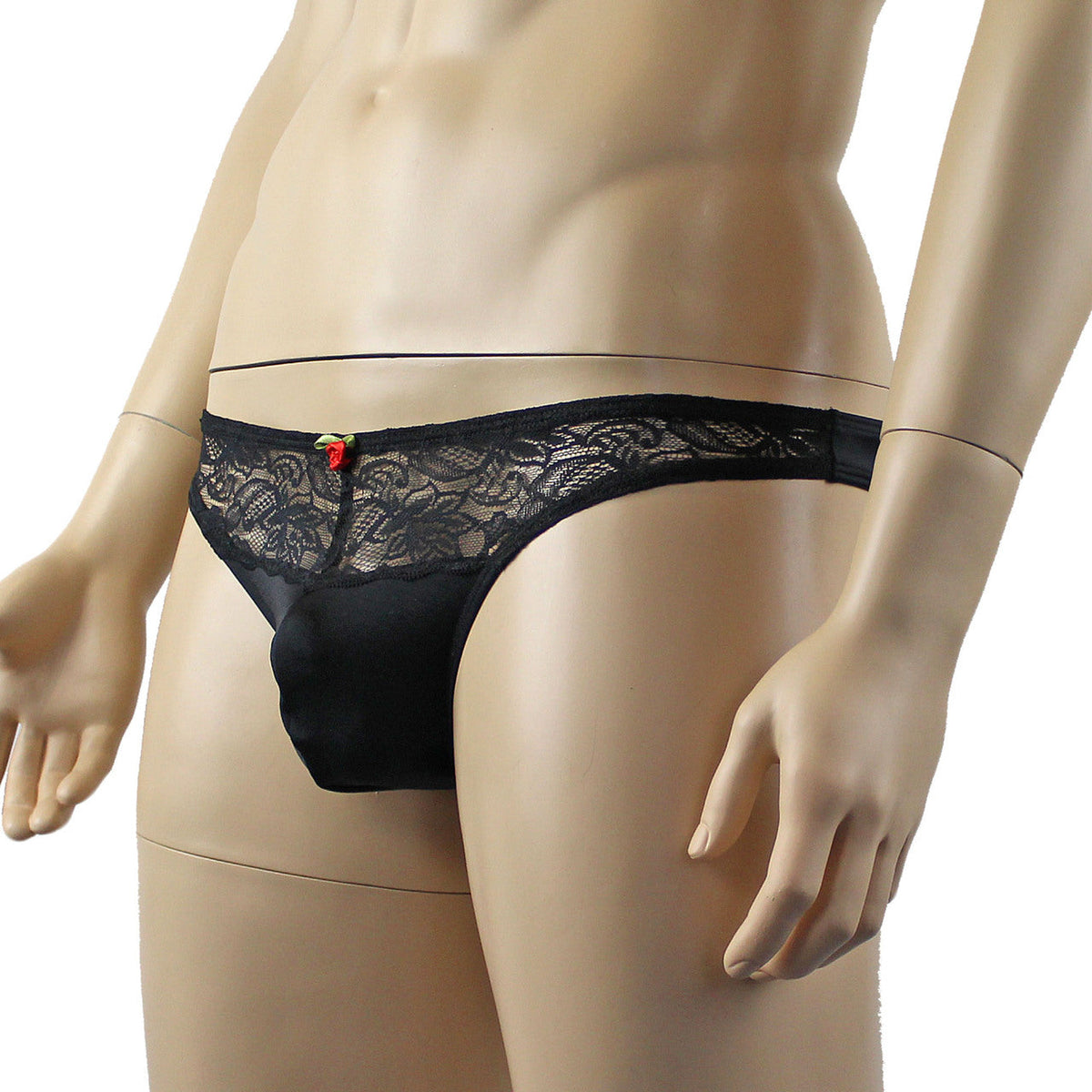 Male Penny Lingerie Stretch Spandex Capri Bikini with Lace Black