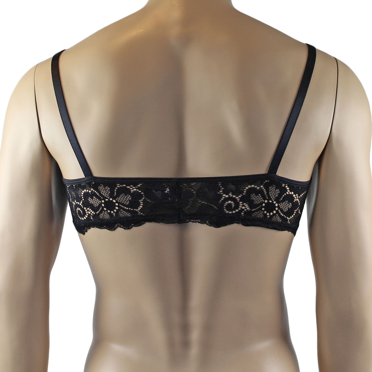 Mens Sweetheart Scalloped Shiny Lace Bra Top and Panty Black