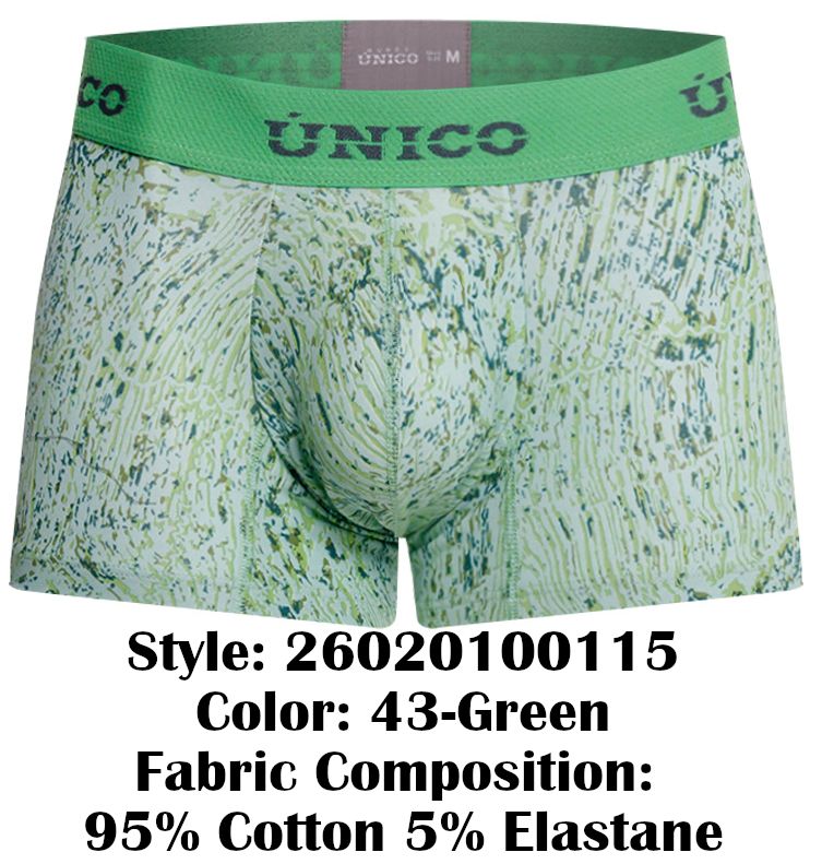 Unico 26020100115 Hunos Mens Clean Sporty Trunks Green Plus Sizes