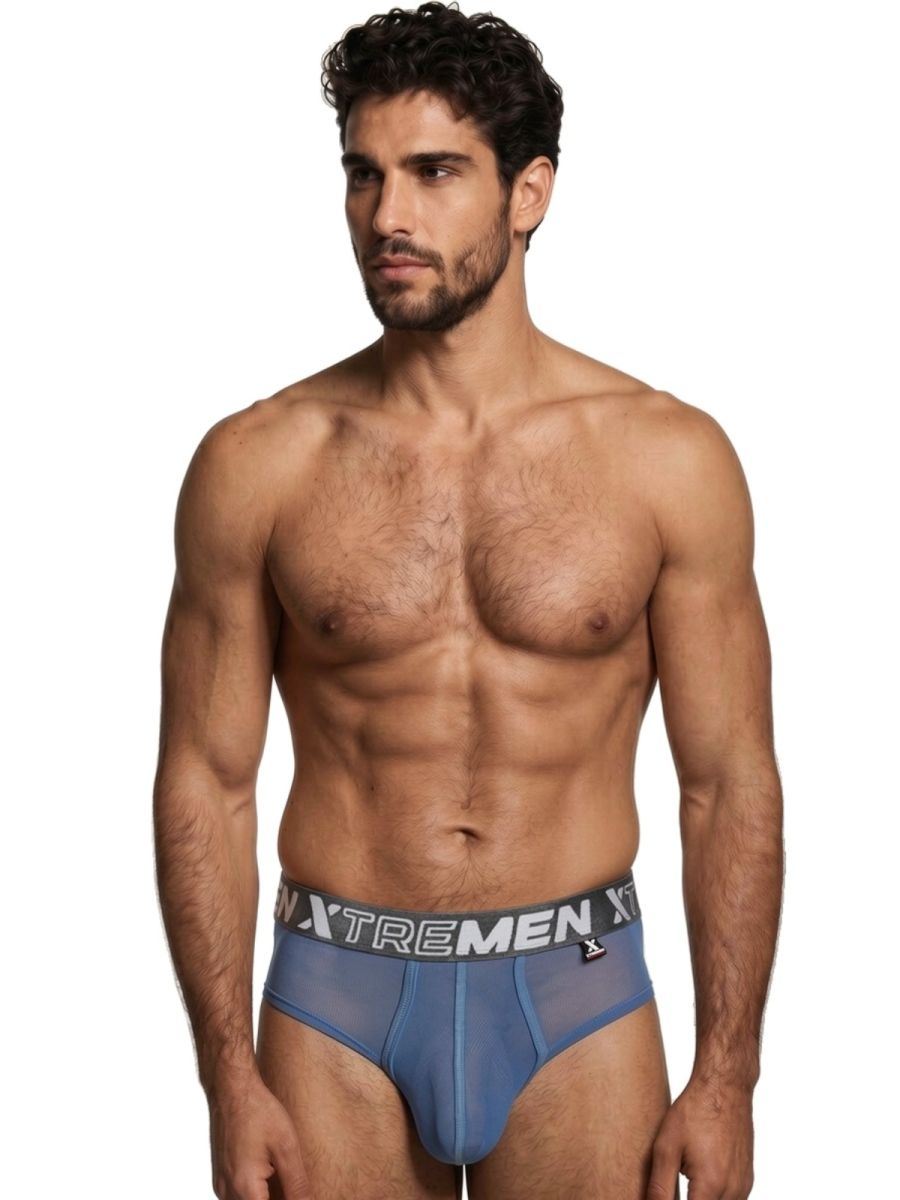 Xtremen 91262 Mens Sexy Microfiber Sheer Mesh Briefs Blue