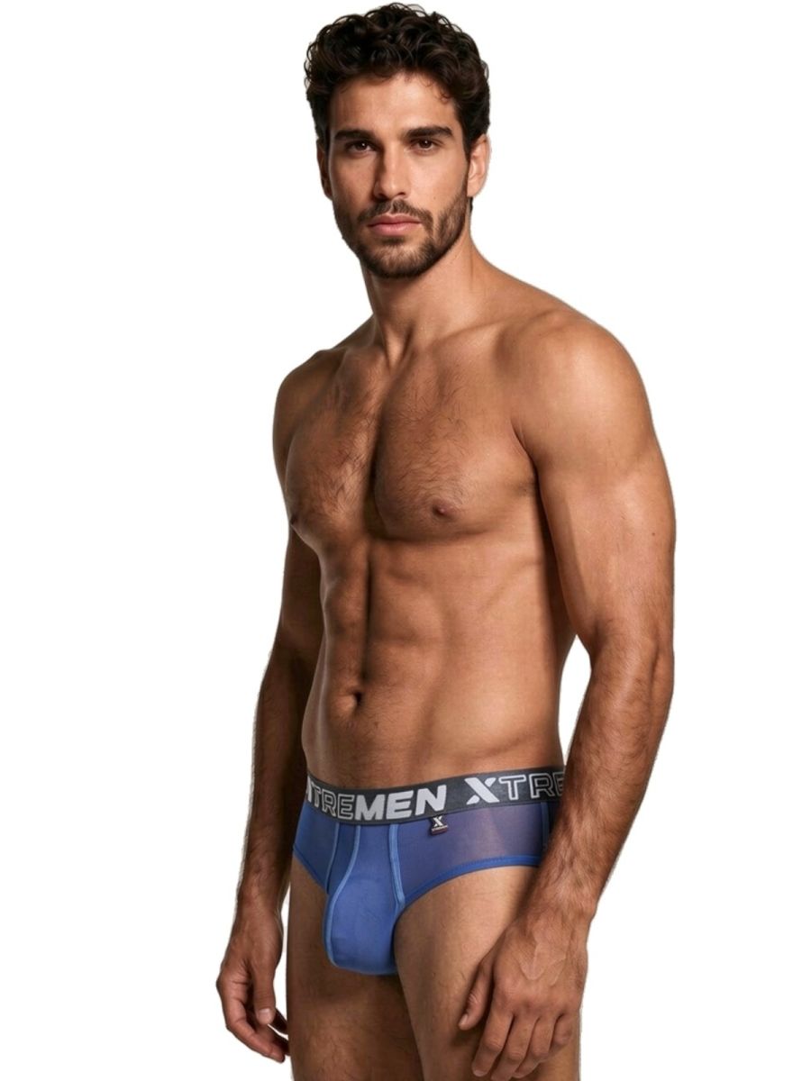 Xtremen 91262 Mens Sexy Microfiber Sheer Mesh Briefs Blue