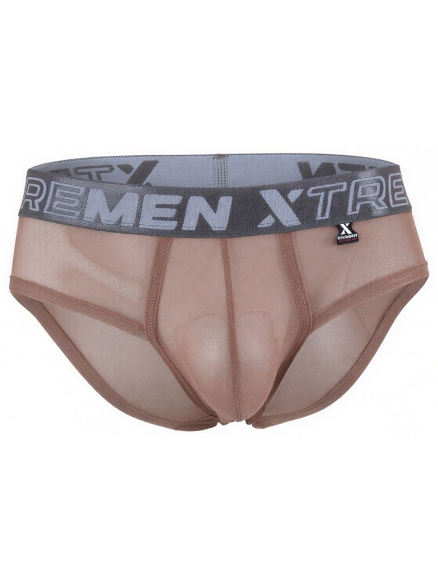 Xtremen 91262 Mens Sexy Microfiber Sheer Mesh Briefs Brown