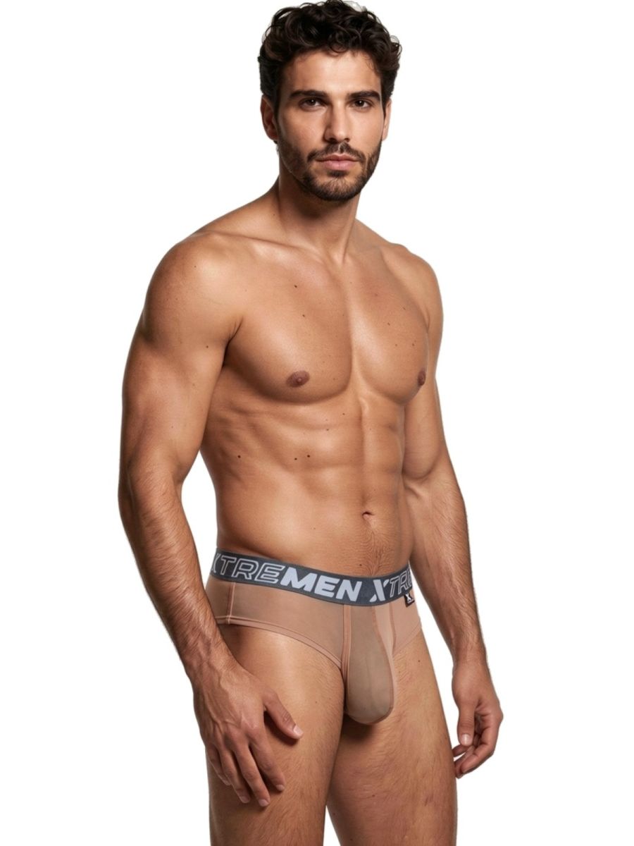 Xtremen 91262 Mens Sexy Microfiber Sheer Mesh Briefs Brown