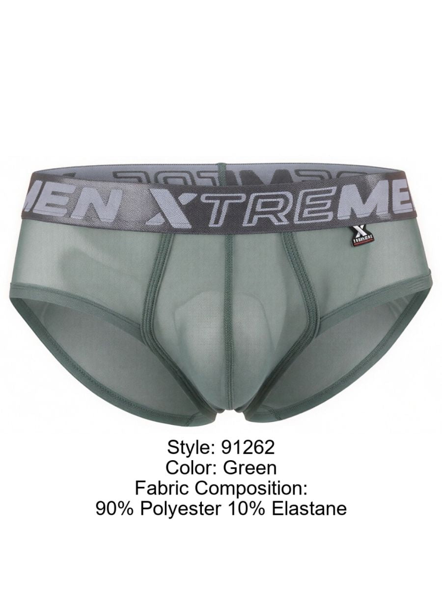 Xtremen 91262 Mens Sexy Microfiber Sheer Mesh Briefs Green