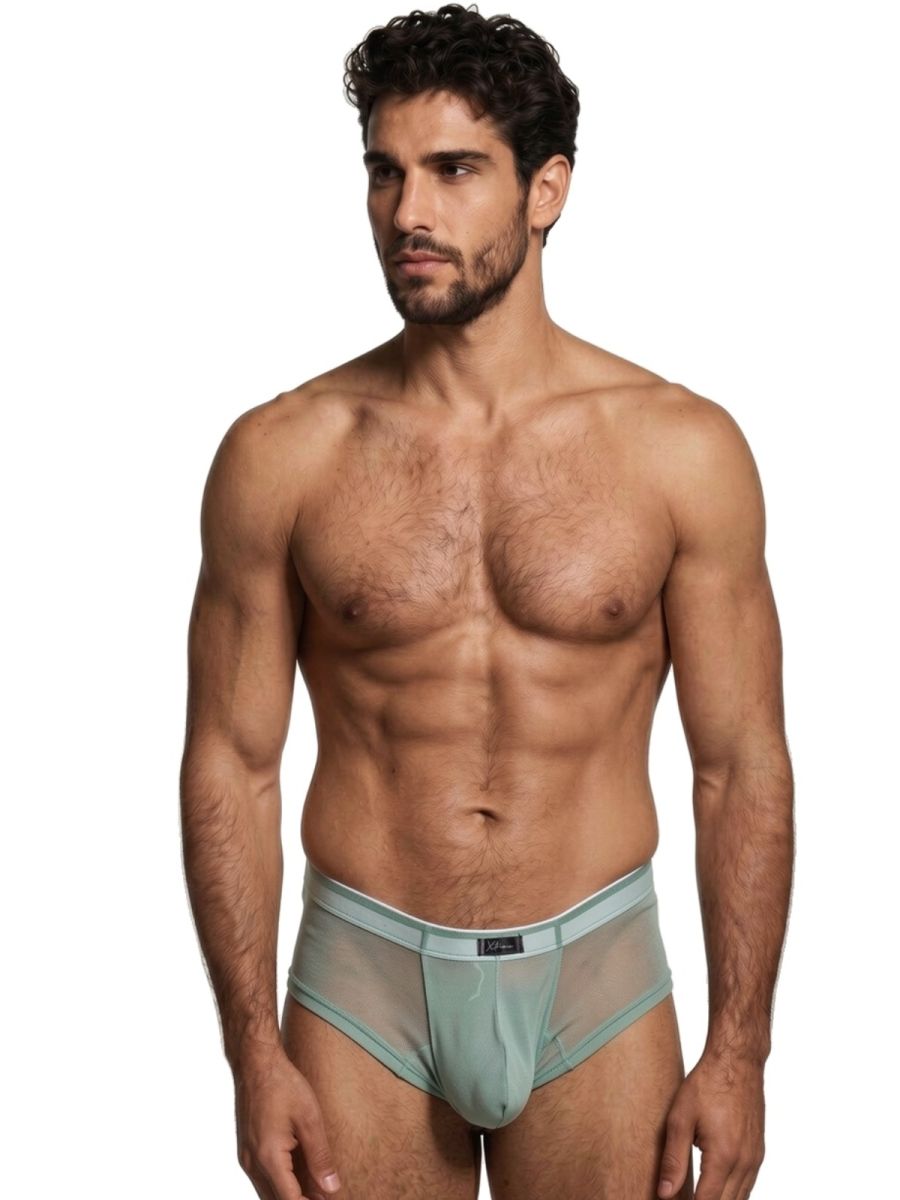 Xtremen 91263 Mens Sheer See-through Microfiber Mesh Briefs Green
