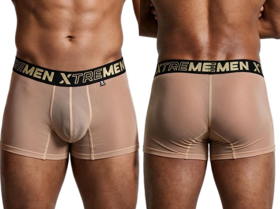 Xtremen 91277 Mens Microfiber Sheer Mesh Boxer Briefs Brown