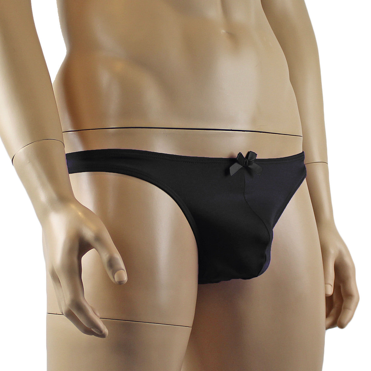 Male Angel Lingerie Stretch Spandex Thong with Bow Black