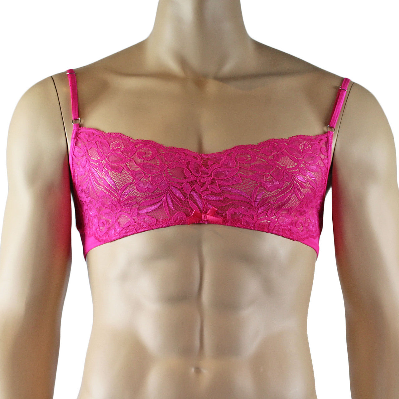 Mens Kristy Lace & Mesh Bra Top BR02L with thin Straps Hot Pink