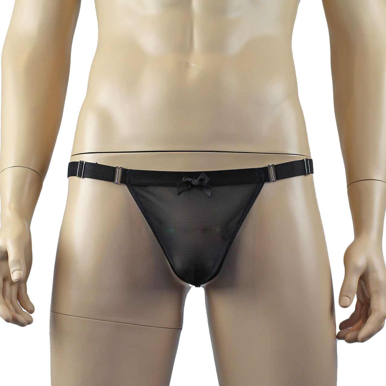 Mens Exotic Sheer Mesh Garterbelt & G string with Stockings Black