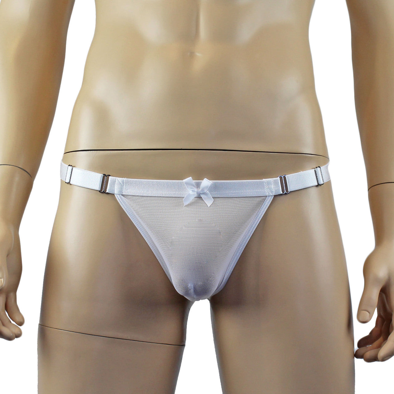 Mens Exotic Sheer Mesh Bra Top & G string White