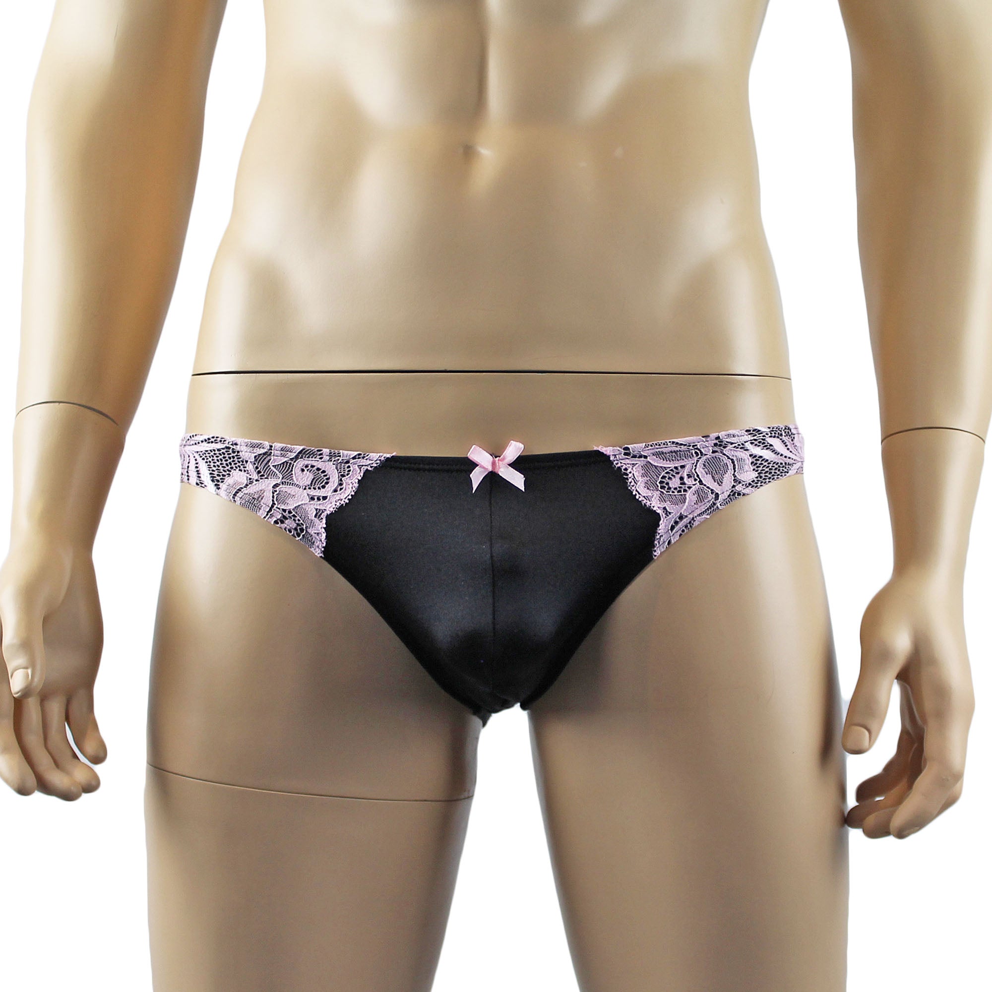 Mens Isabel Bra Top and Bikini Brief Male Lingerie Black & Light Pink Lace