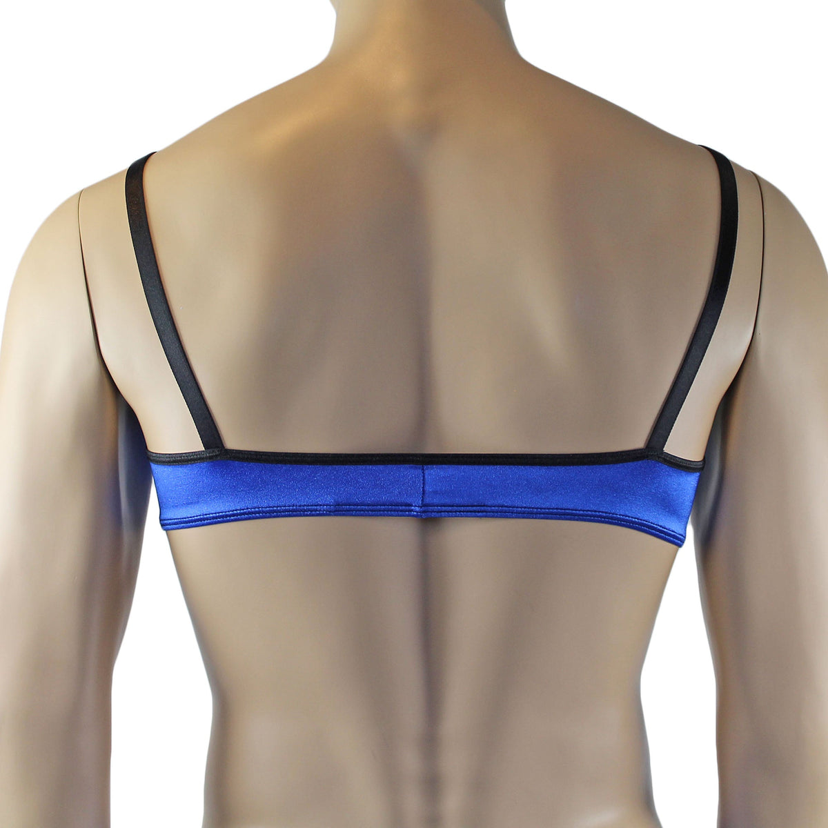 Mens Jenny Shiny Spandex Bra Top & G string Lingerie Blue & Black