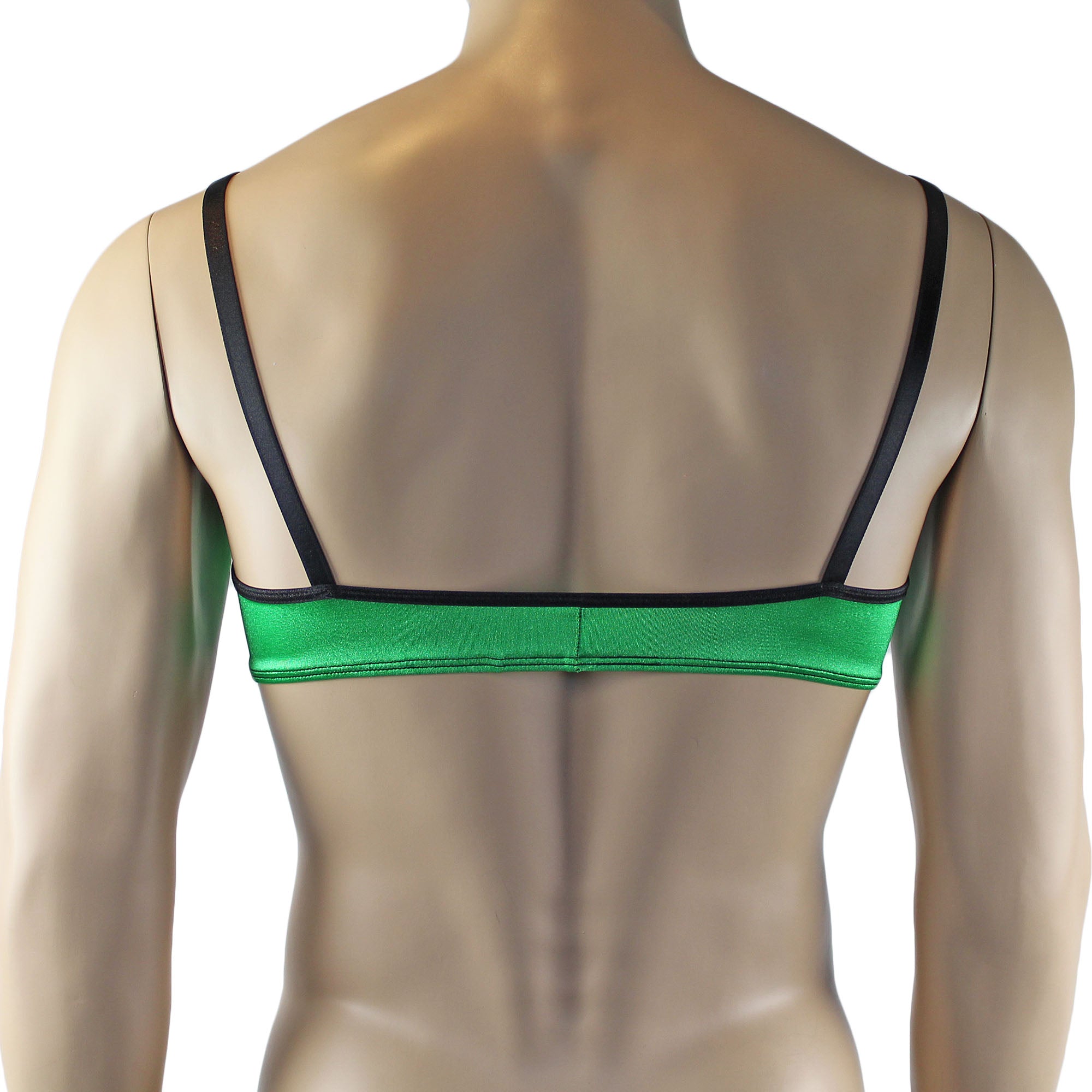 Mens Jenny Shiny Spandex Bra Top with Adjustable Straps Neon Green & Black