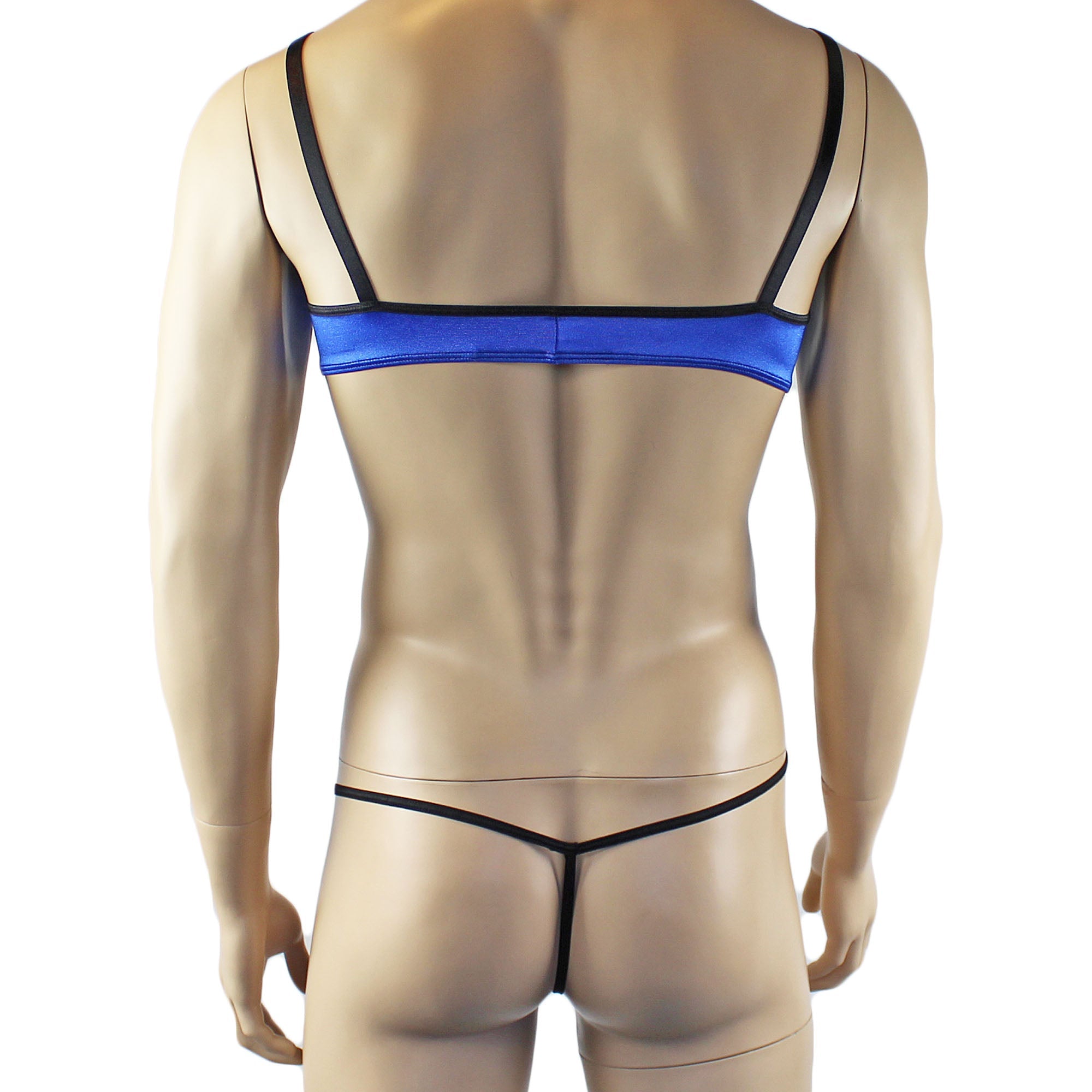 Mens Jenny Shiny Spandex Bra Top & G string Lingerie Blue