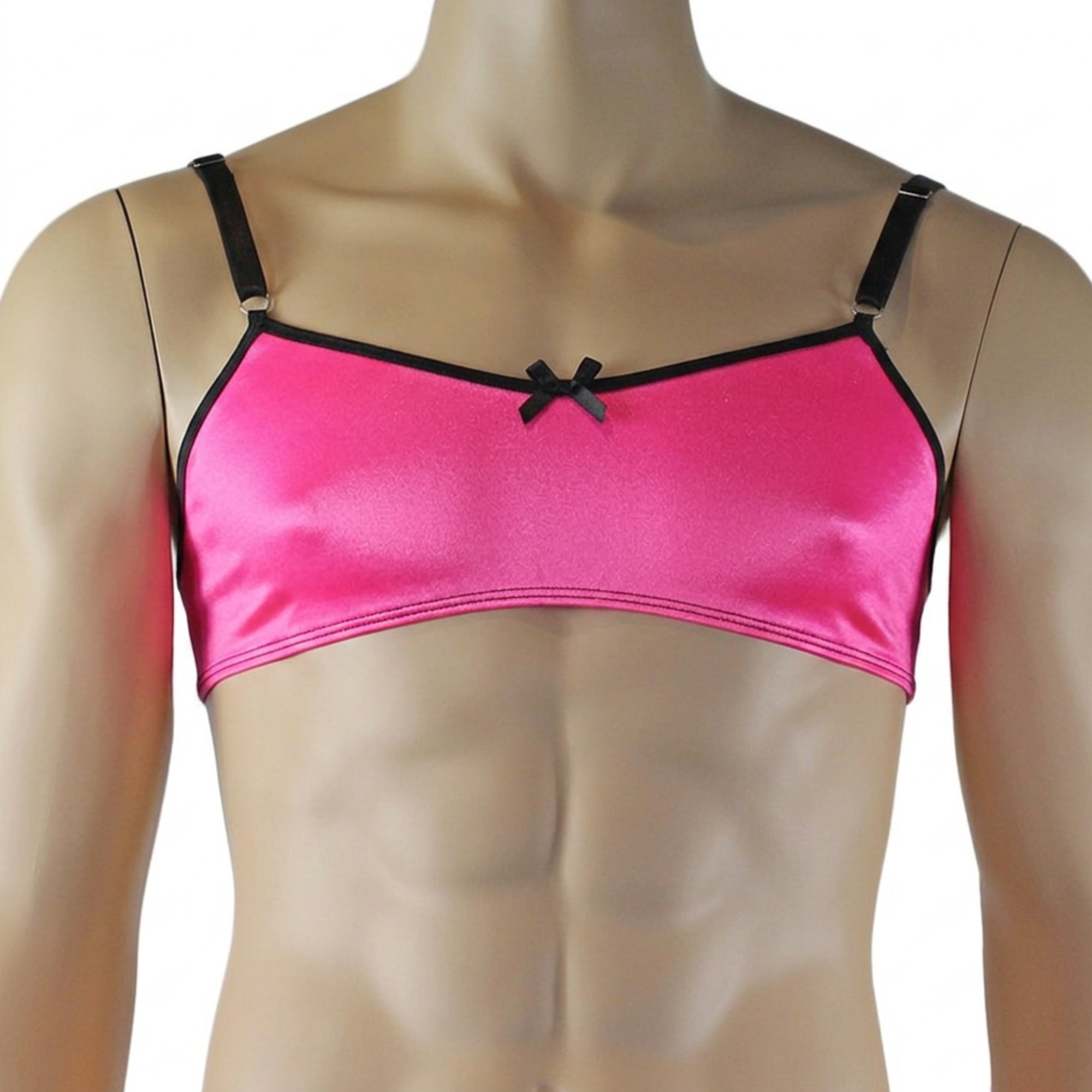 Mens Jenny Shiny Spandex Bra Top with Adjustable Straps Hot Pink & Black