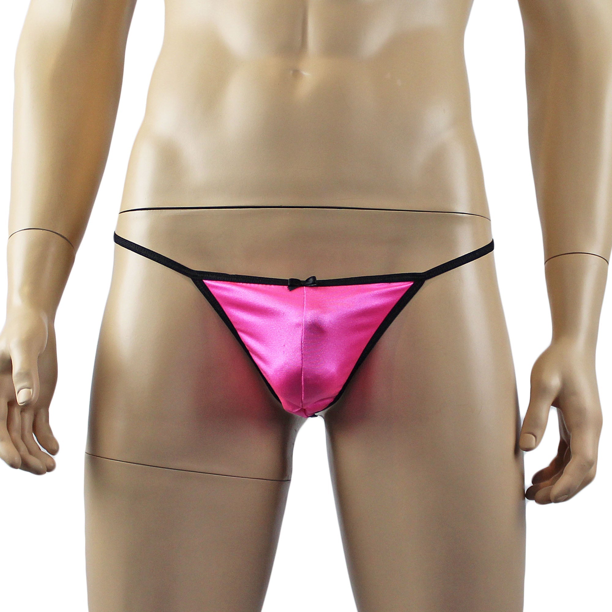 Mens Jenny Shiny Spandex Bra Top, G string and Garterbelt Lingerie Hot Pink & Black