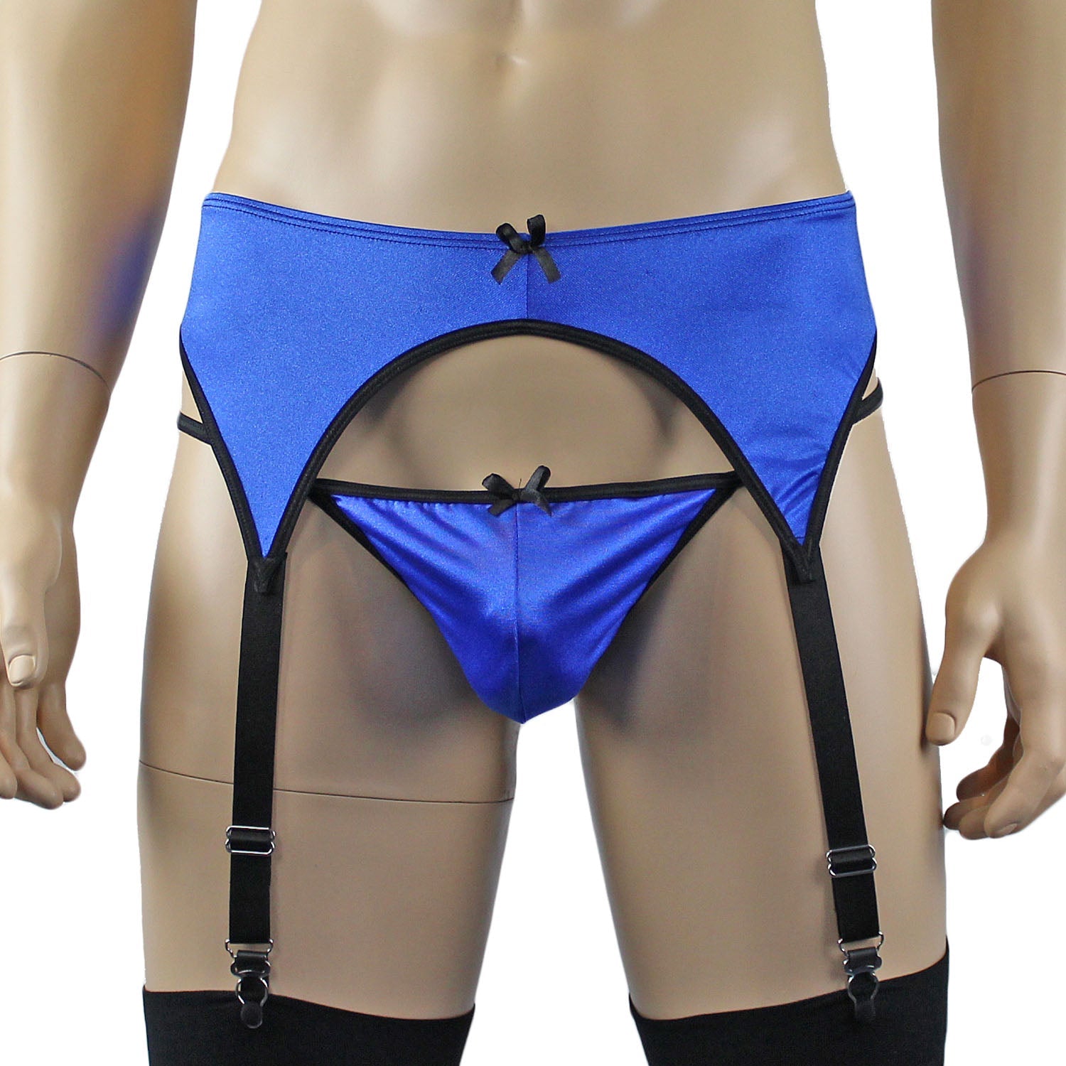 Mens Jenny Shiny Spandex Garterbelt Lingerie Blue & Black
