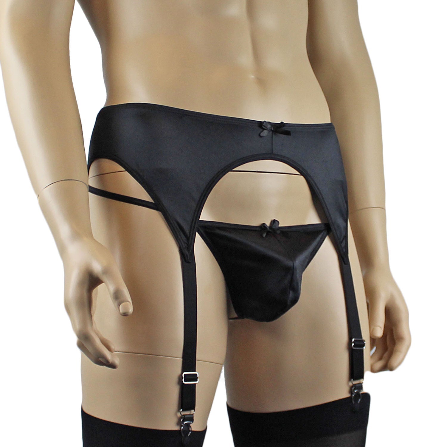 Mens Jenny Satin Spandex Garterbelt Lingerie Black or White