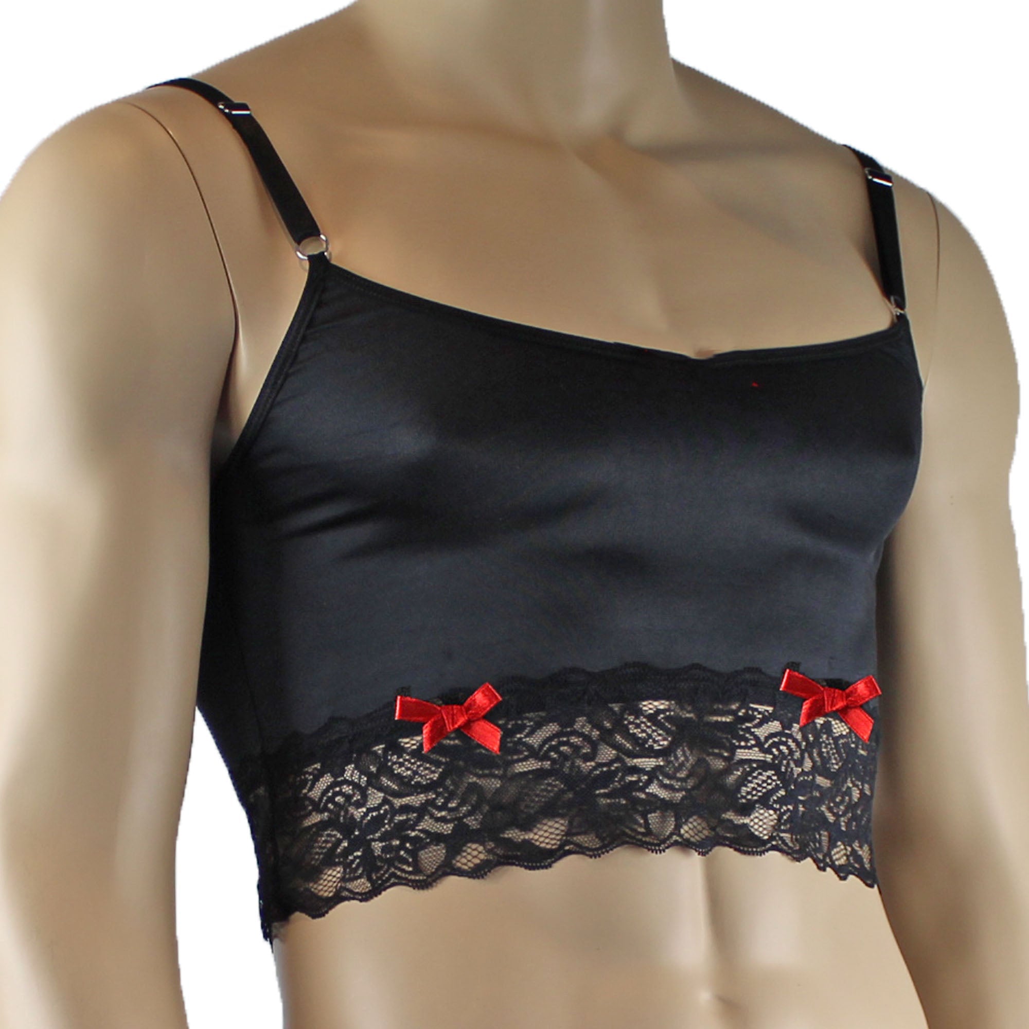 Mens Joanne Satin & Lace Crop Cami Top - Sizes up to 3XL Black and Black Lace