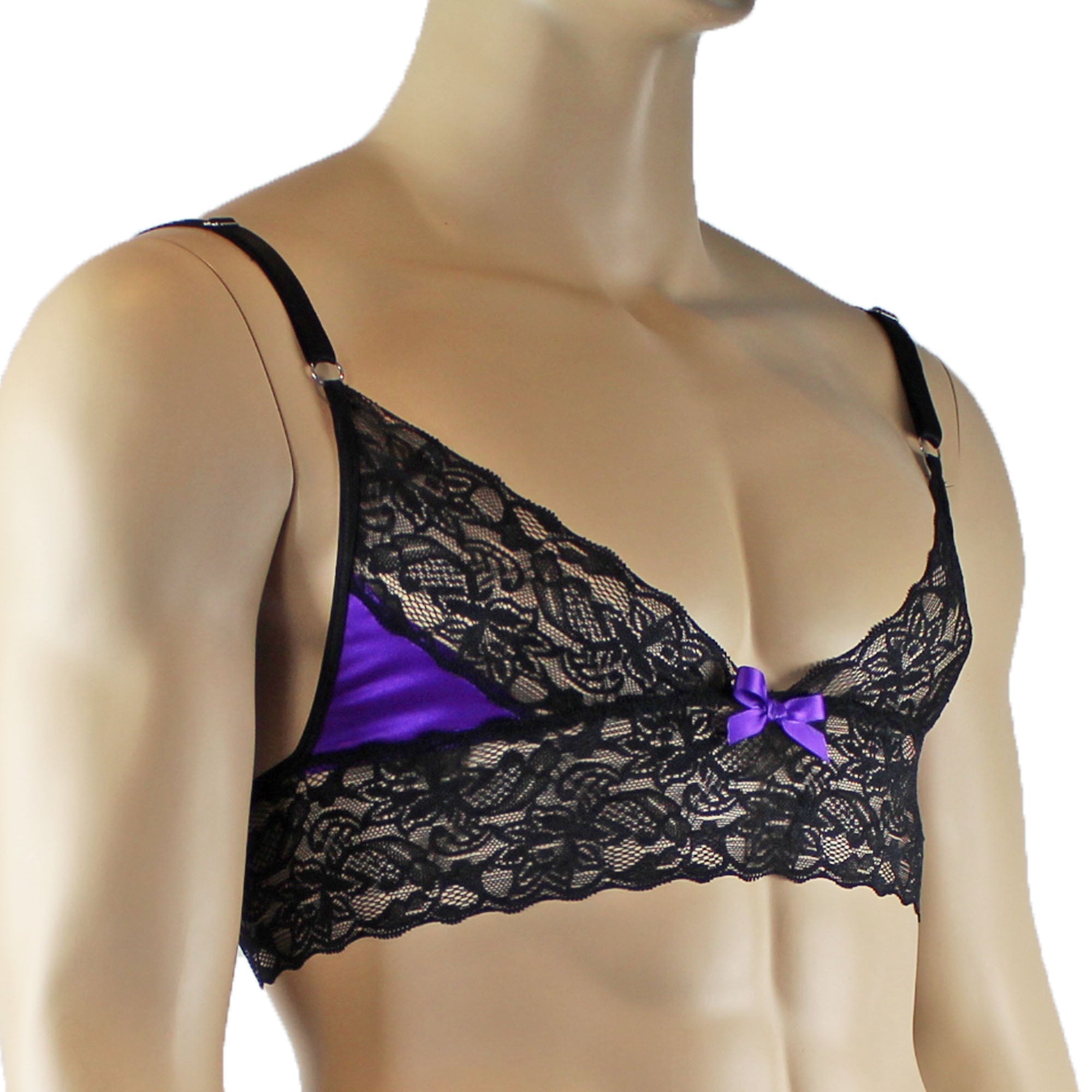 Mens Joanne Lace Bra Top Lingerie for Men (purple and black lace plus other colours)