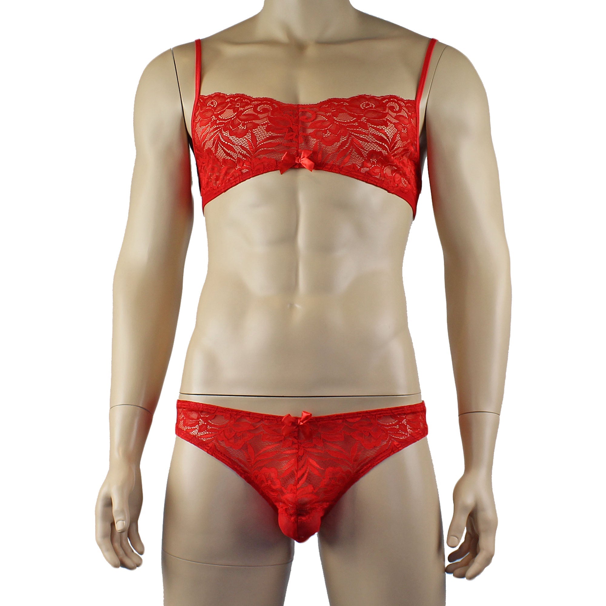 Mens Kristy Lace & Mesh Bra Top BR02L and Bikini Brief Red