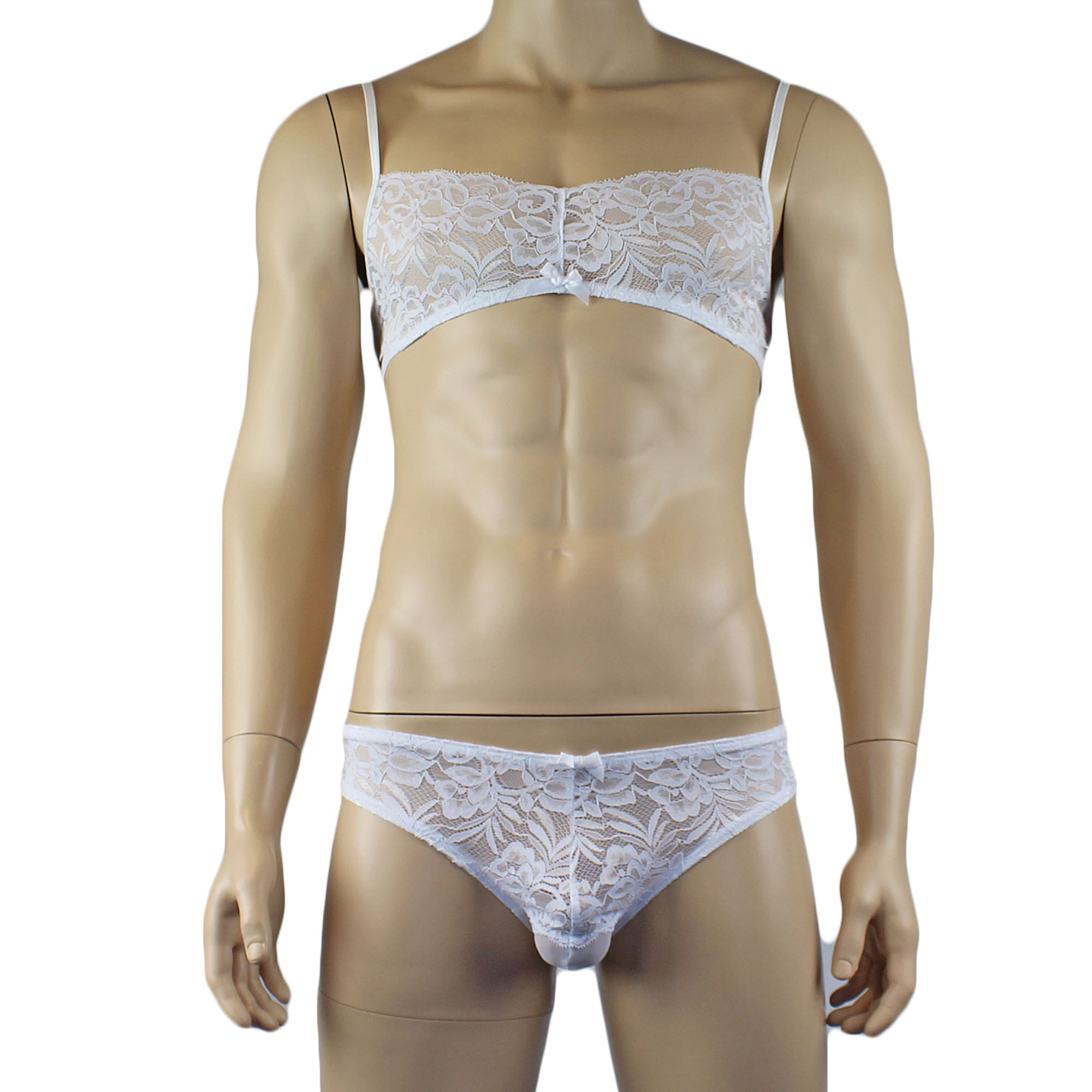 Mens Kristy Lace & Mesh Bra Top BR02L and Bikini Brief White