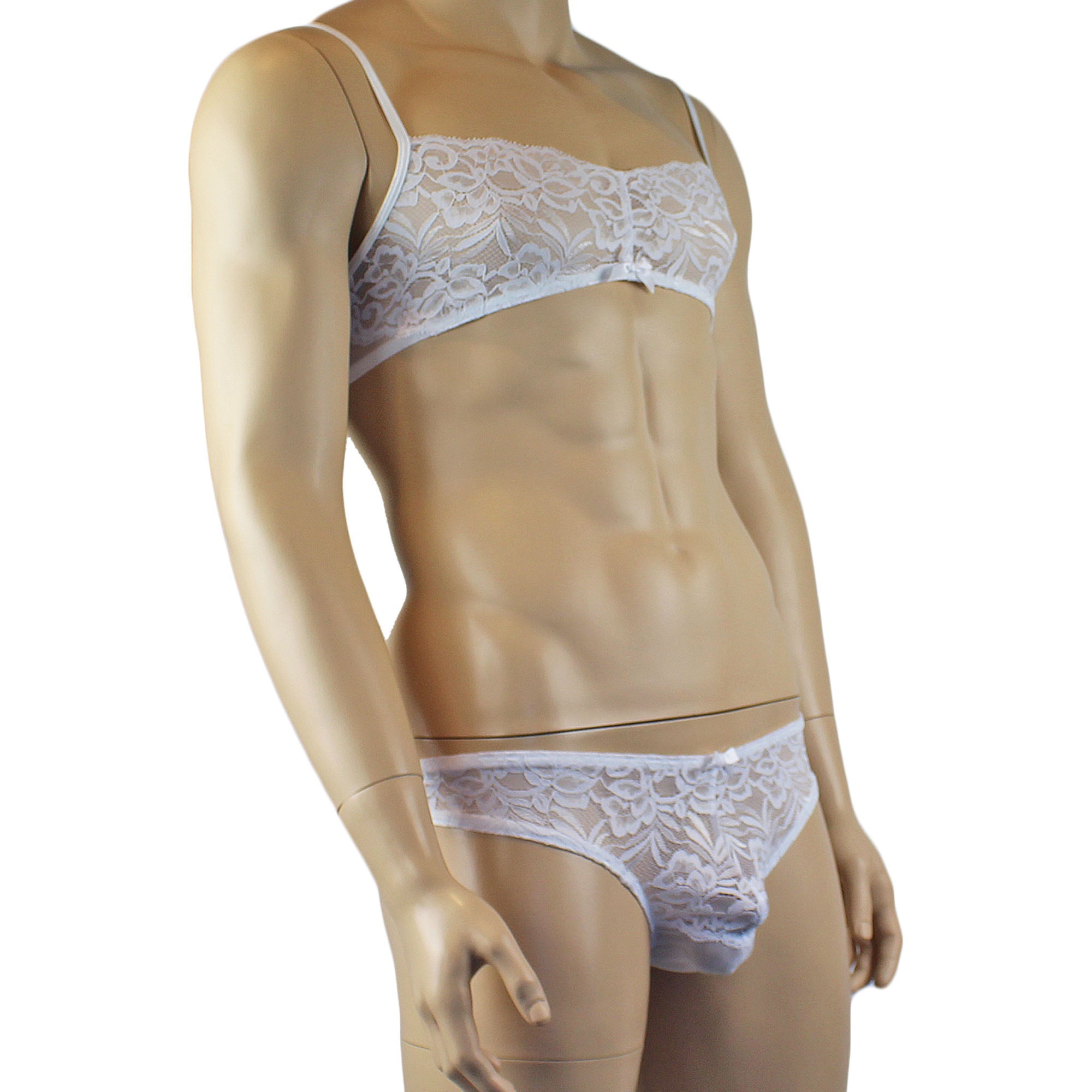 Mens Kristy Lace & Mesh Bra Top BR02L and Bikini Brief White
