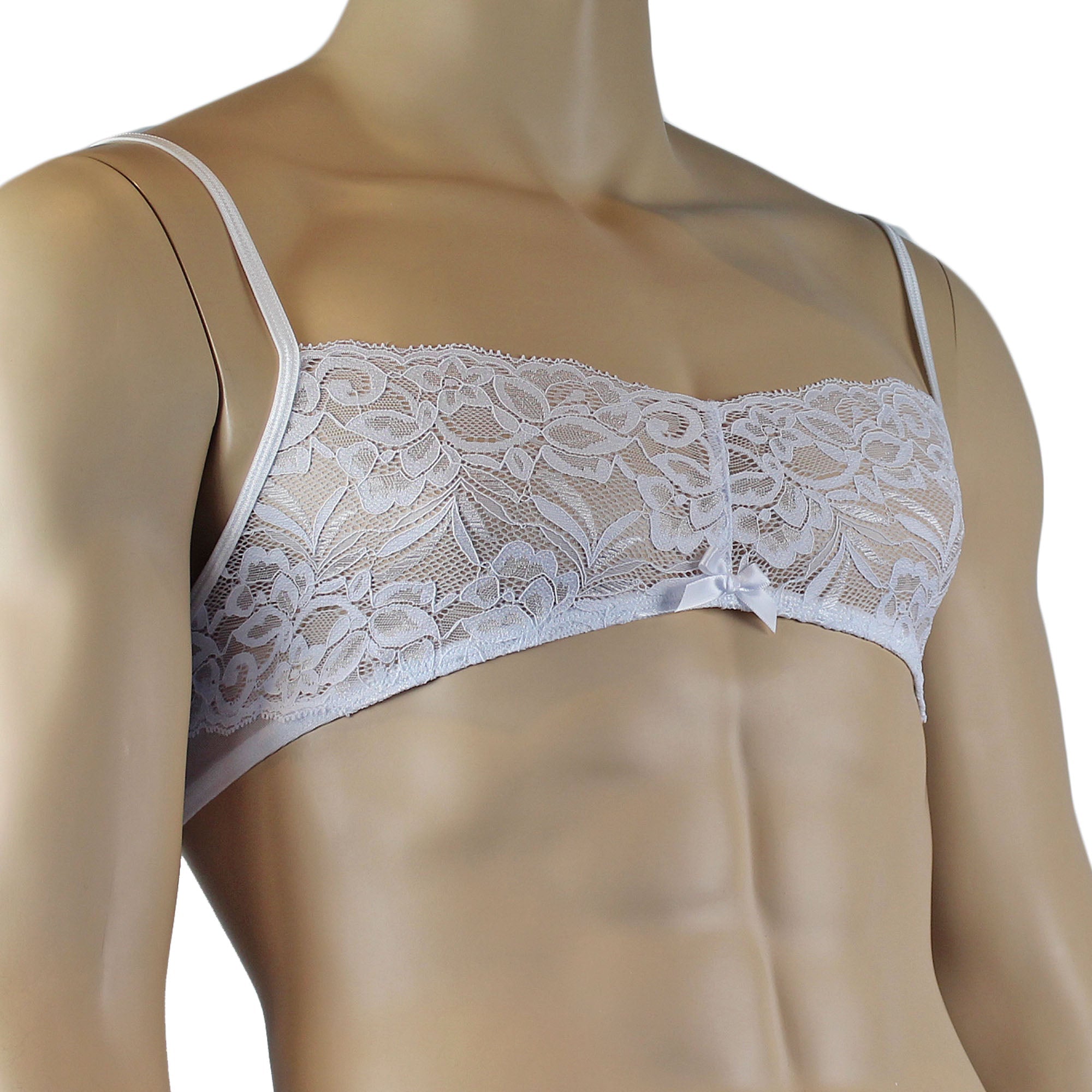 Mens Kristy Lace & Mesh Bra Top BR02L with thin Straps White