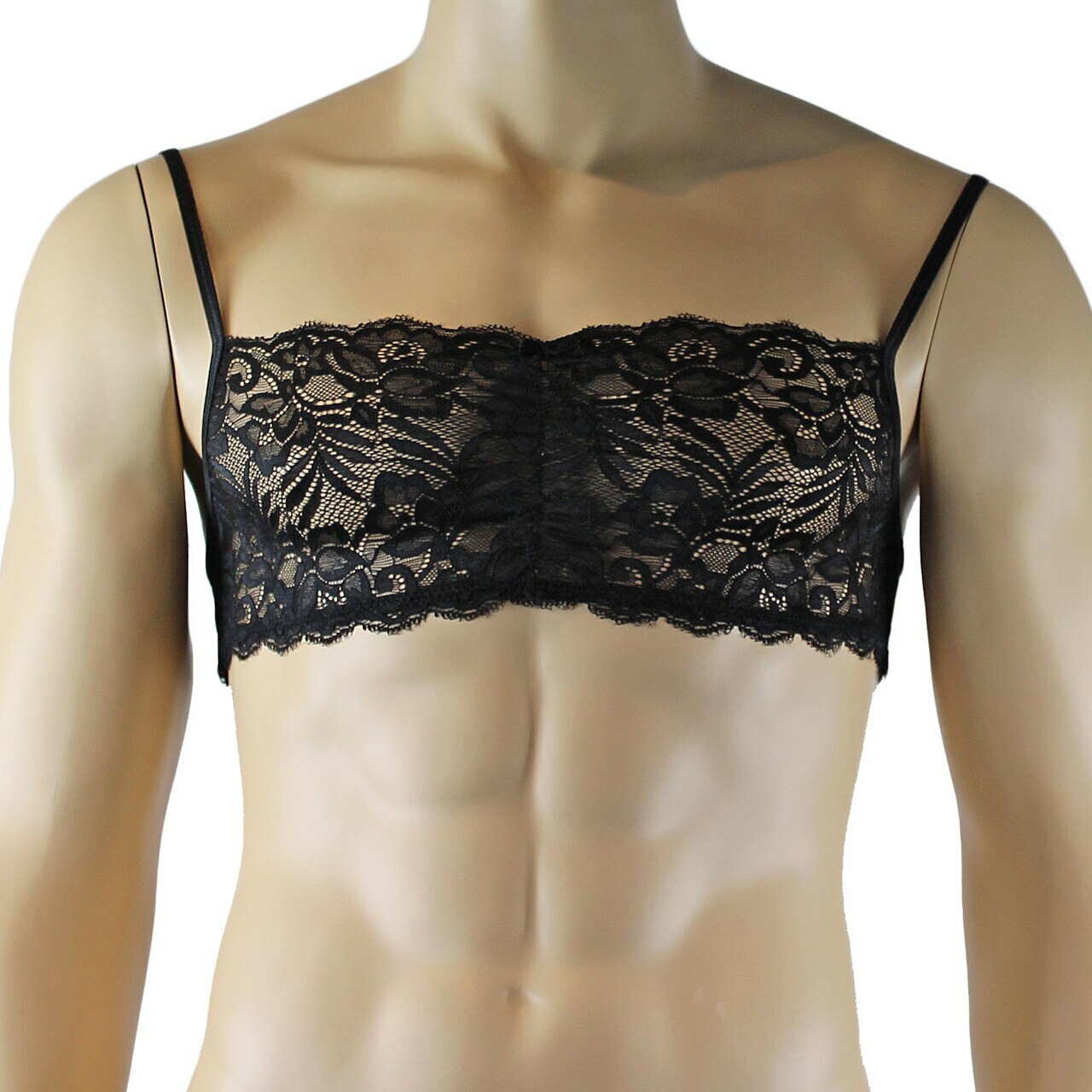 Mens Kristy Lingerie Lace Bra Top BR04 and Pouch G string Black