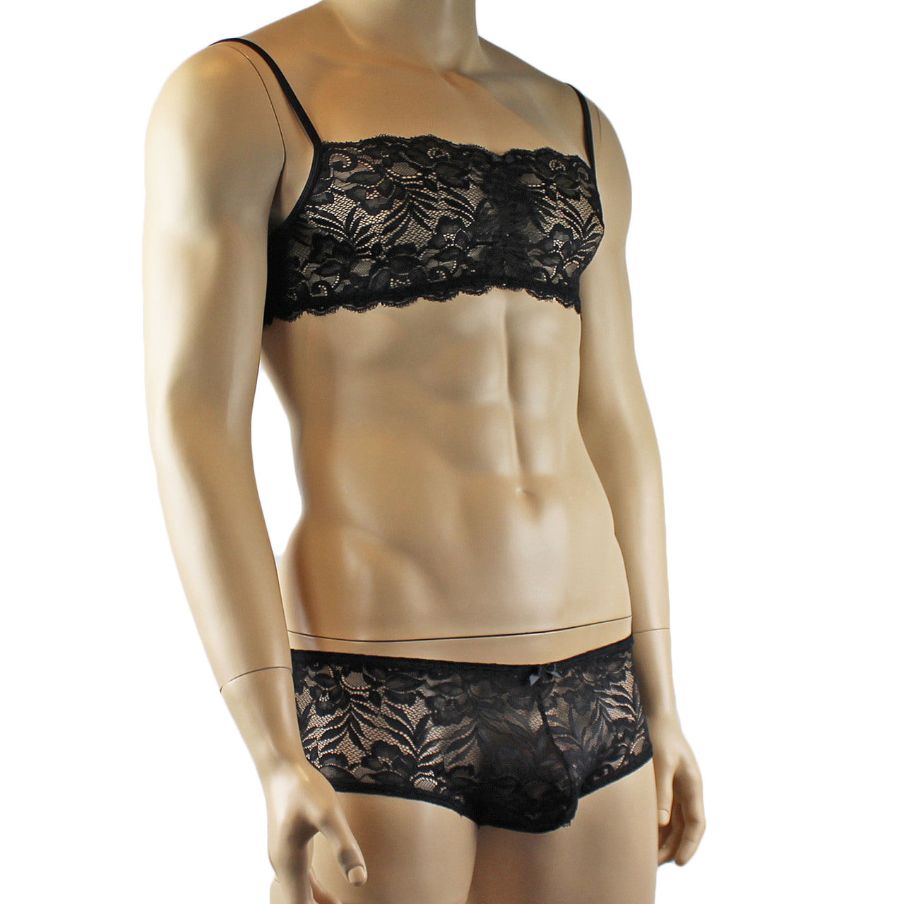 Mens Kristy Lingerie Lace Bra Top BR04G and Boxer Briefs Black