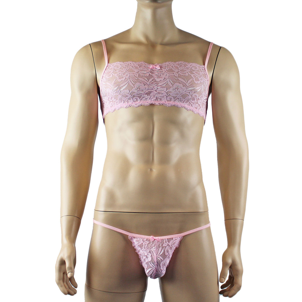 Mens Kristy Lingerie Lace Bra Top BR04 and Pouch G string Light Pink