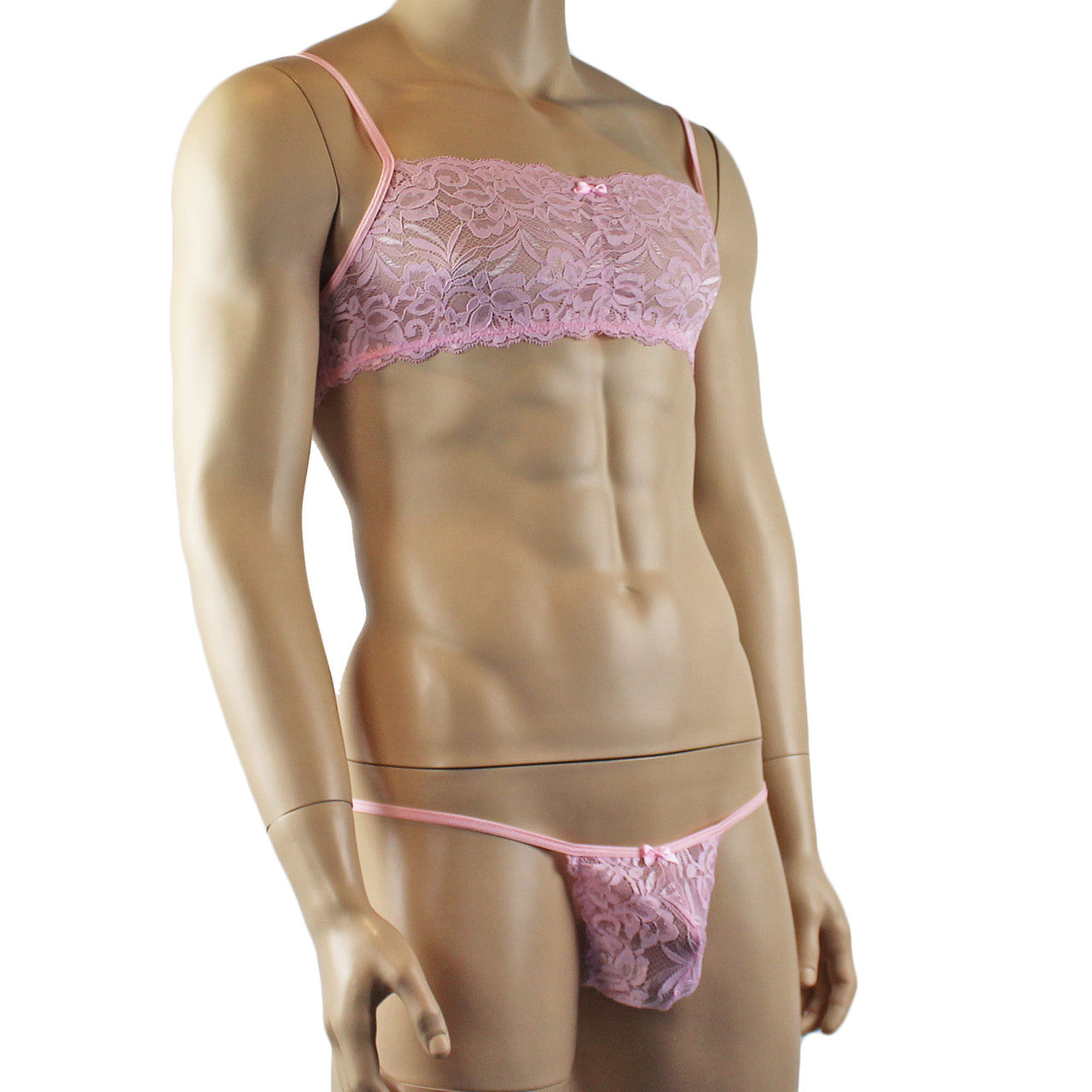 Mens Kristy Lingerie Lace Bra Top BR04 and Pouch G string Light Pink