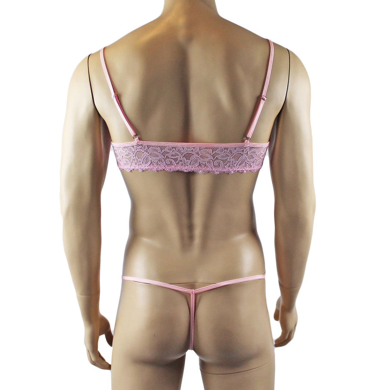 Mens Kristy Lingerie Lace Bra Top BR04 and Pouch G string Light Pink