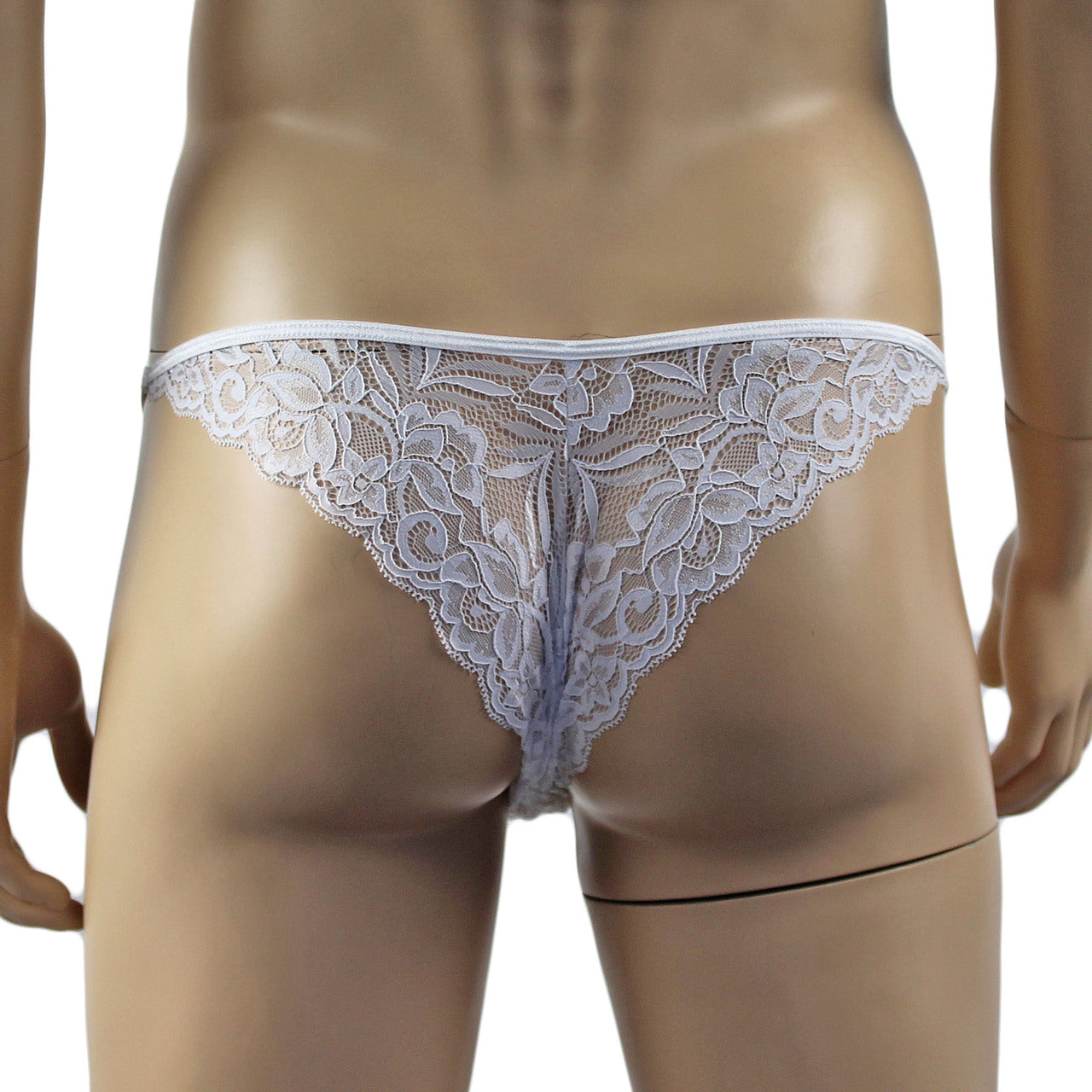 Mens Kristy Sexy Lace Bikini Brief, Male Panties White
