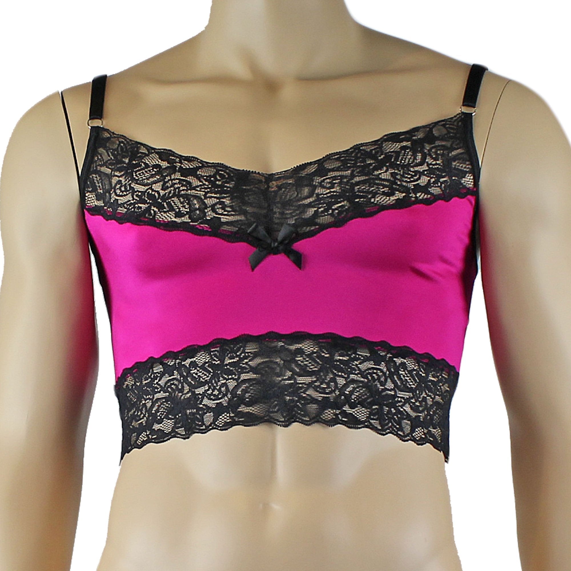 Mens Glamour Camisole Top with High Waist Thong- Sizes up to 3XL Raspberry