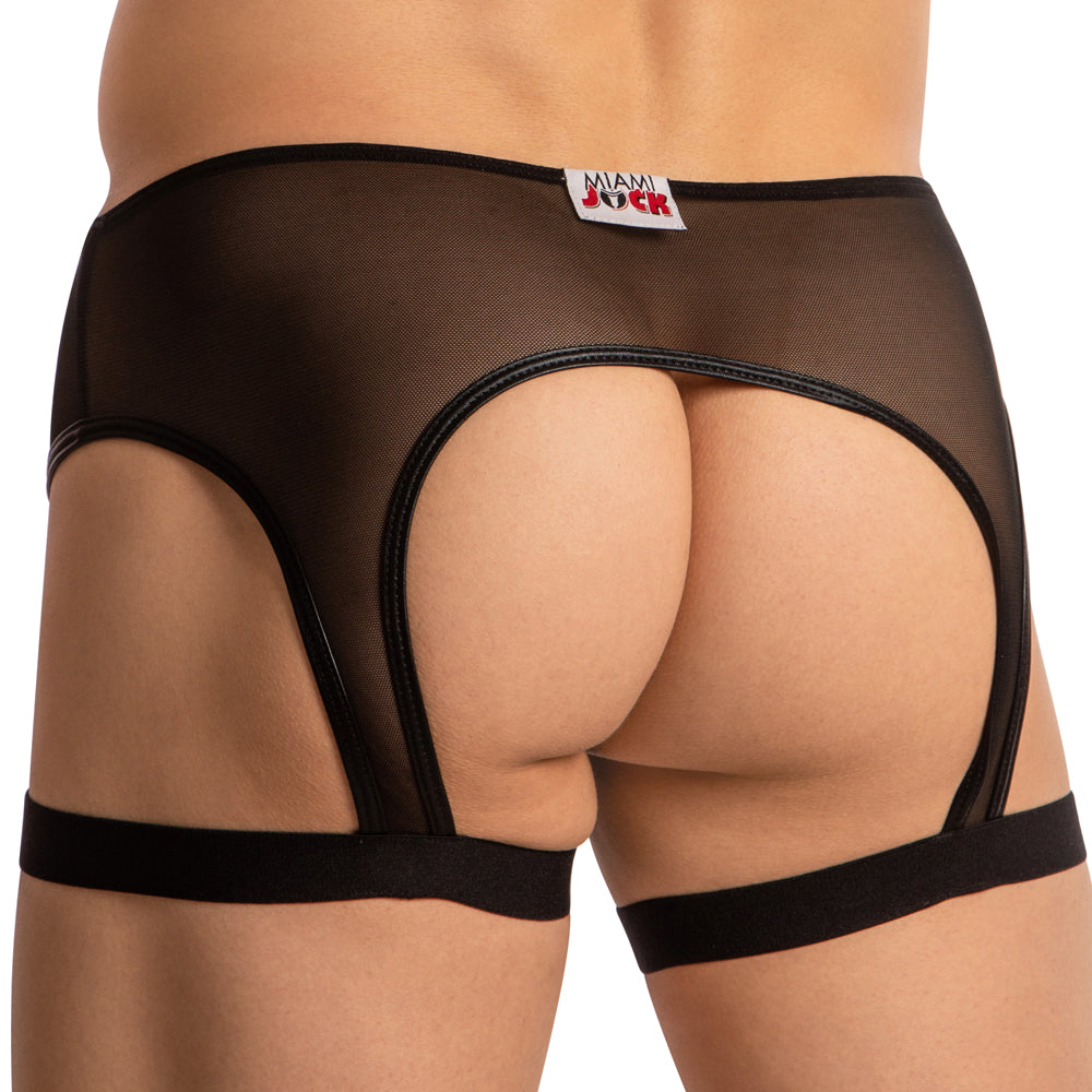 JCSTK - Miami Jock MJU008 Mens Erotic Wide and Sheer See-thru Garter Belt Accessories Black