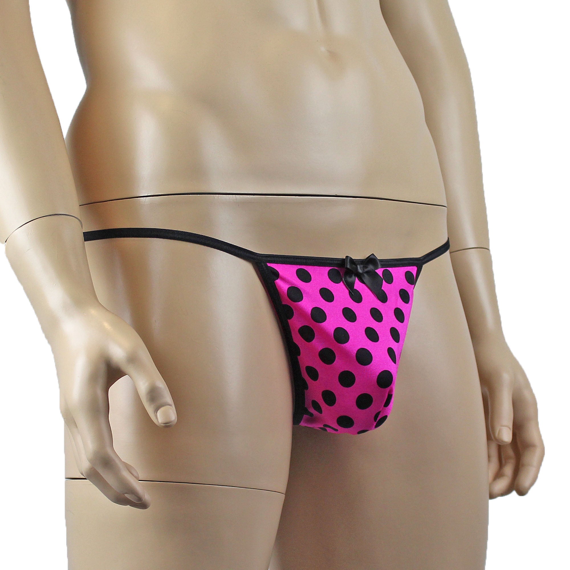 Mens Pink Polka Dot Lace Bra Top with Matching Polka G string