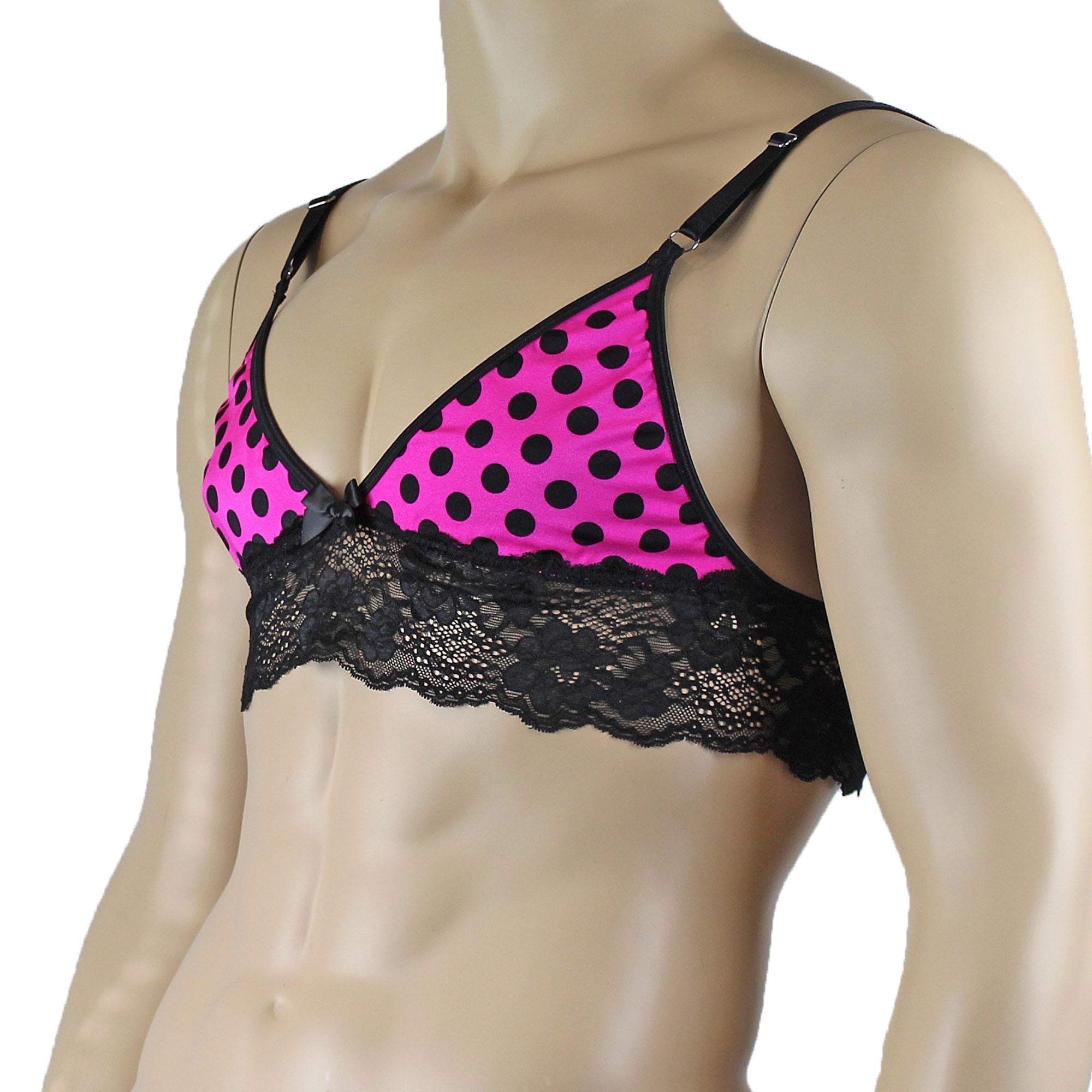 Mens Pink Polka Dot Lace Bra Top with Matching Polka G string