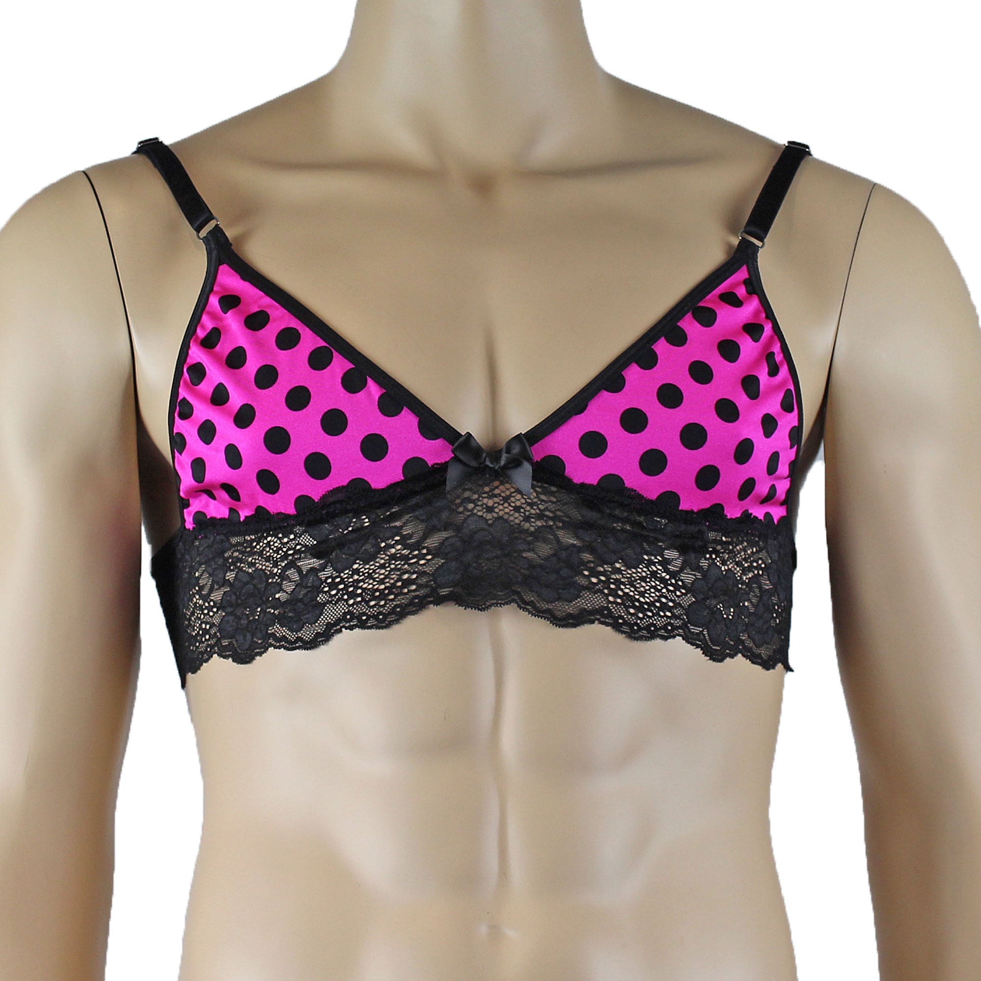 Mens Pink Polka Dot Lace Bra Top with Matching Polka G string