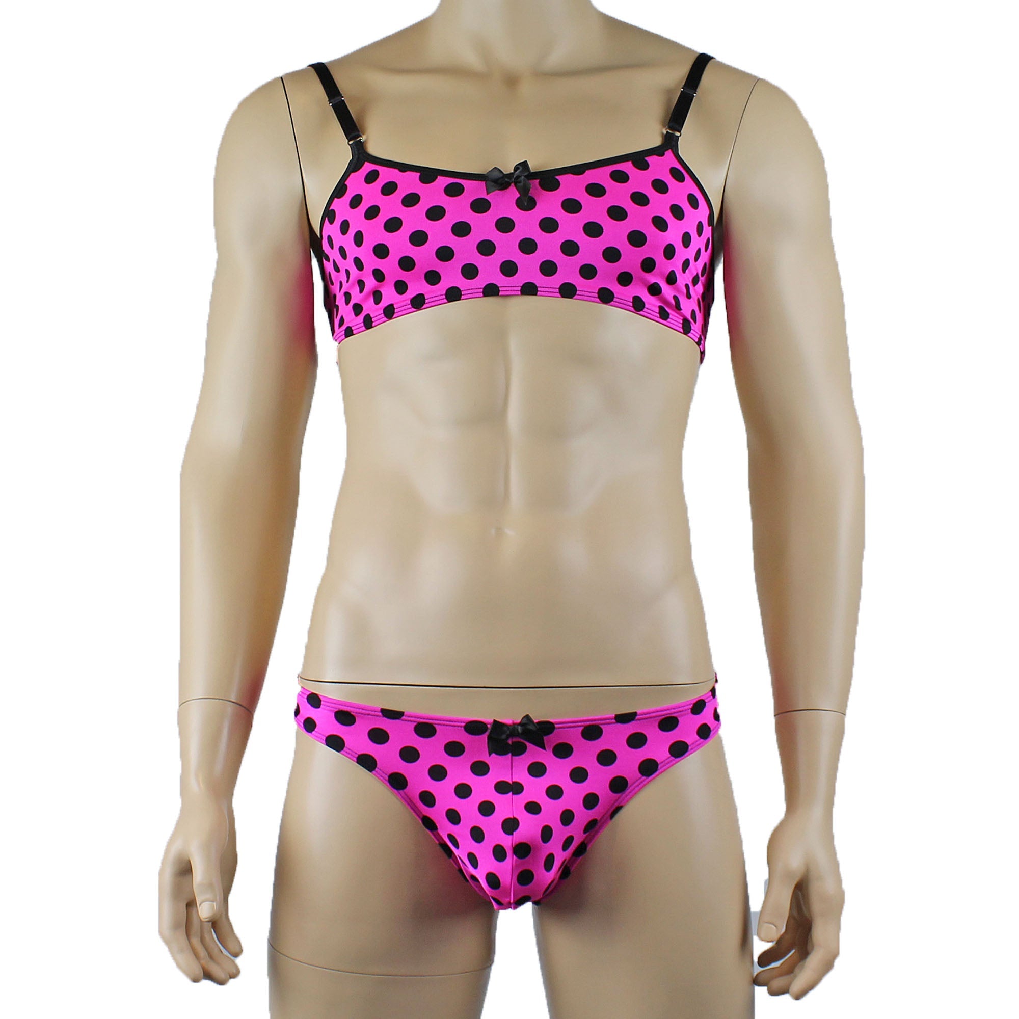 Mens Polka Dot Crop Top Bra & G string Thong