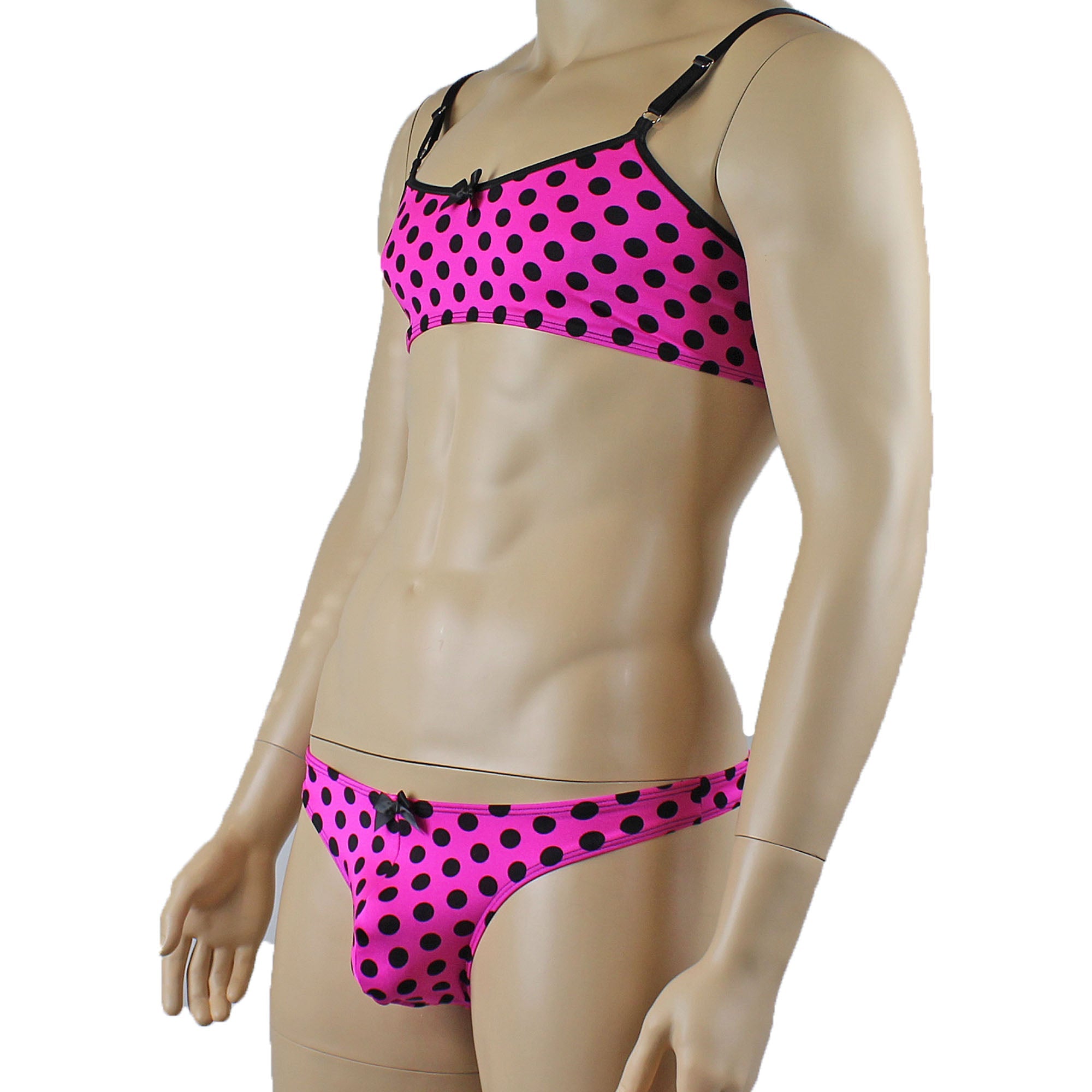 Mens Polka Dot Crop Top Bra & G string Thong