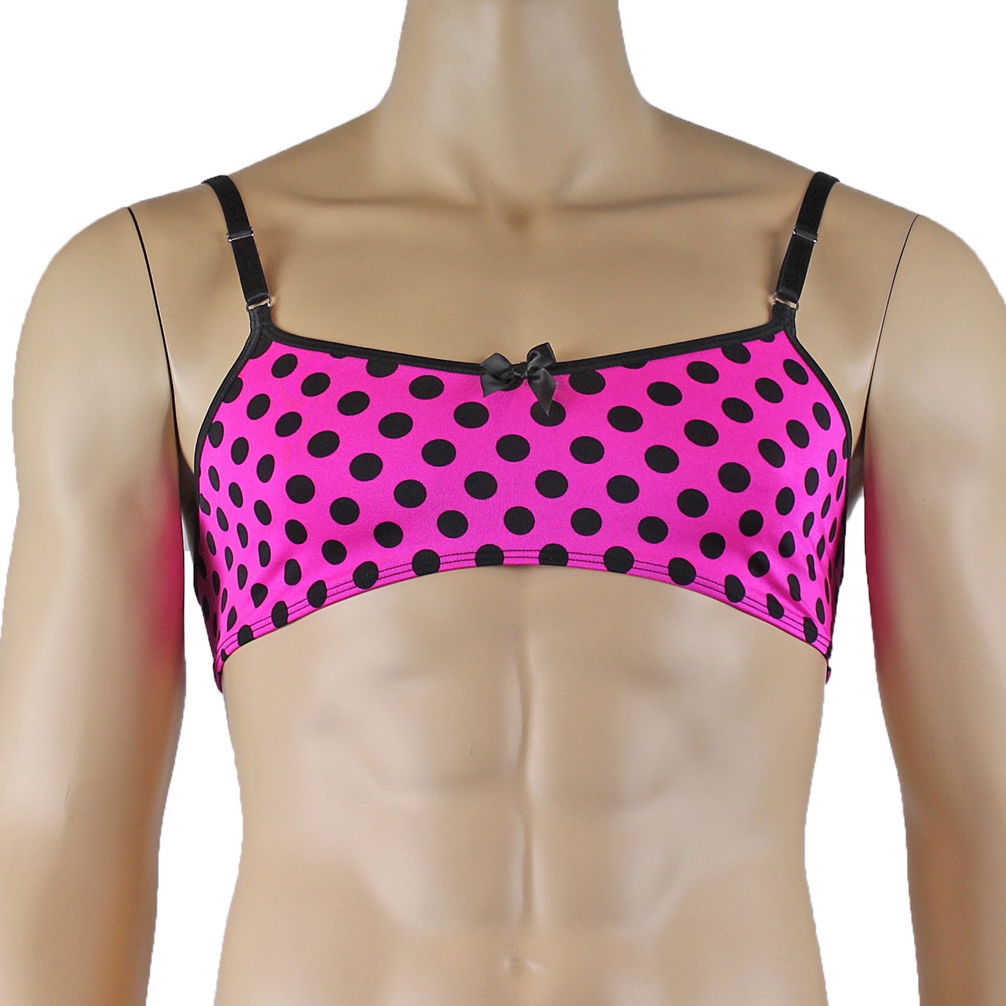 Mens Hot Pink Polka Dot Crop Top Bra & G string Thong