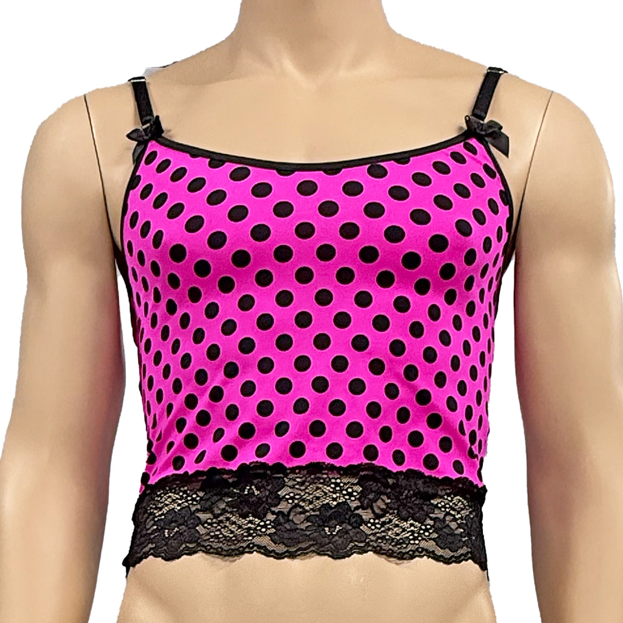 Mens Hot Pink Polka Dot & Lace Camisole Top & Seamless Bikini Brief
