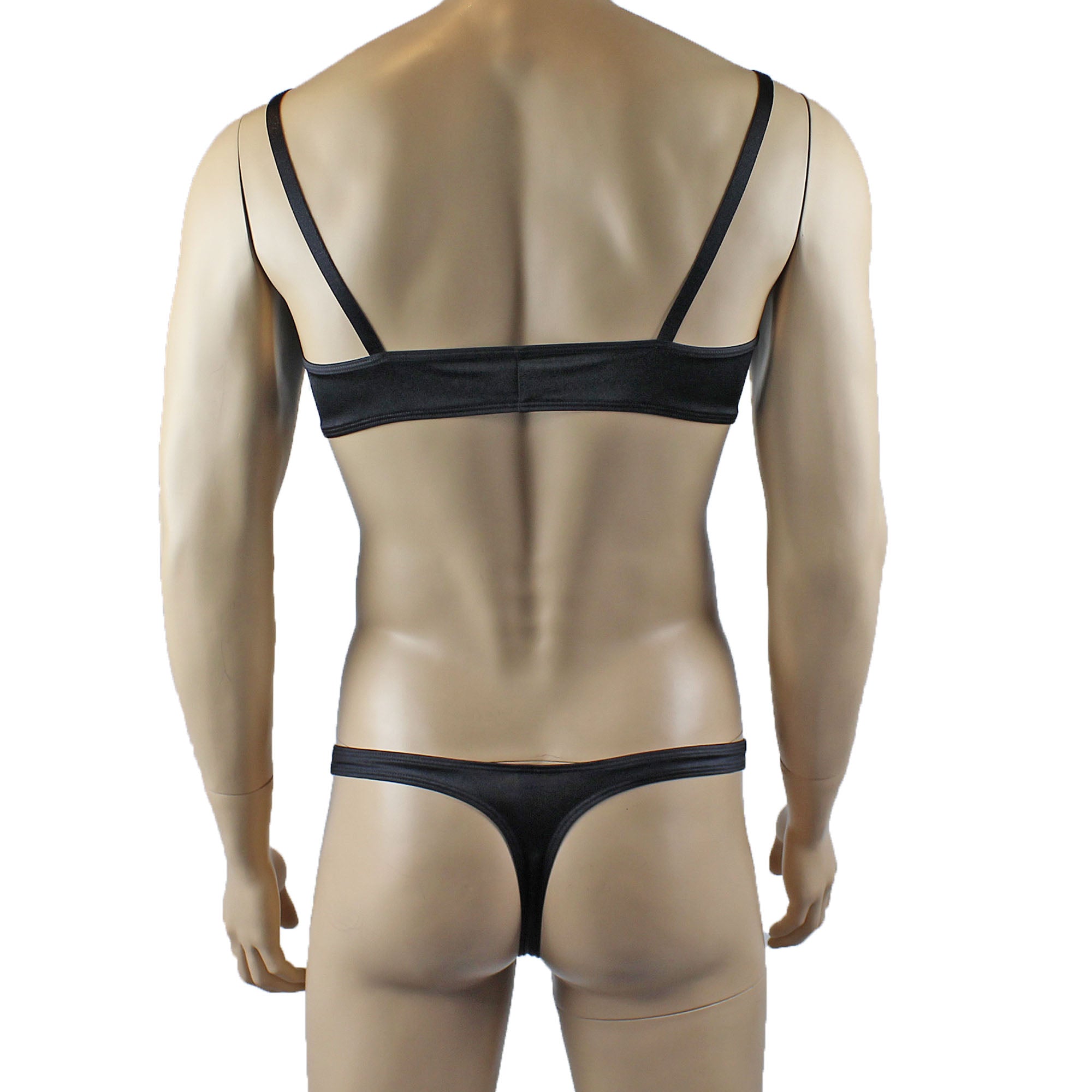 Male Romance Stretch Spandex Bra & Thong for Lingerie Men Black or White
