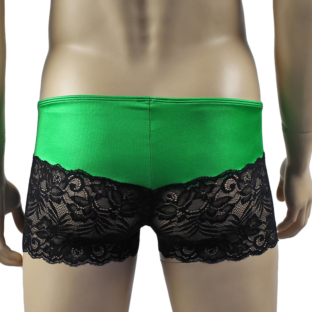 Mens Risque Boxer Briefs Neon Green and Black Lace