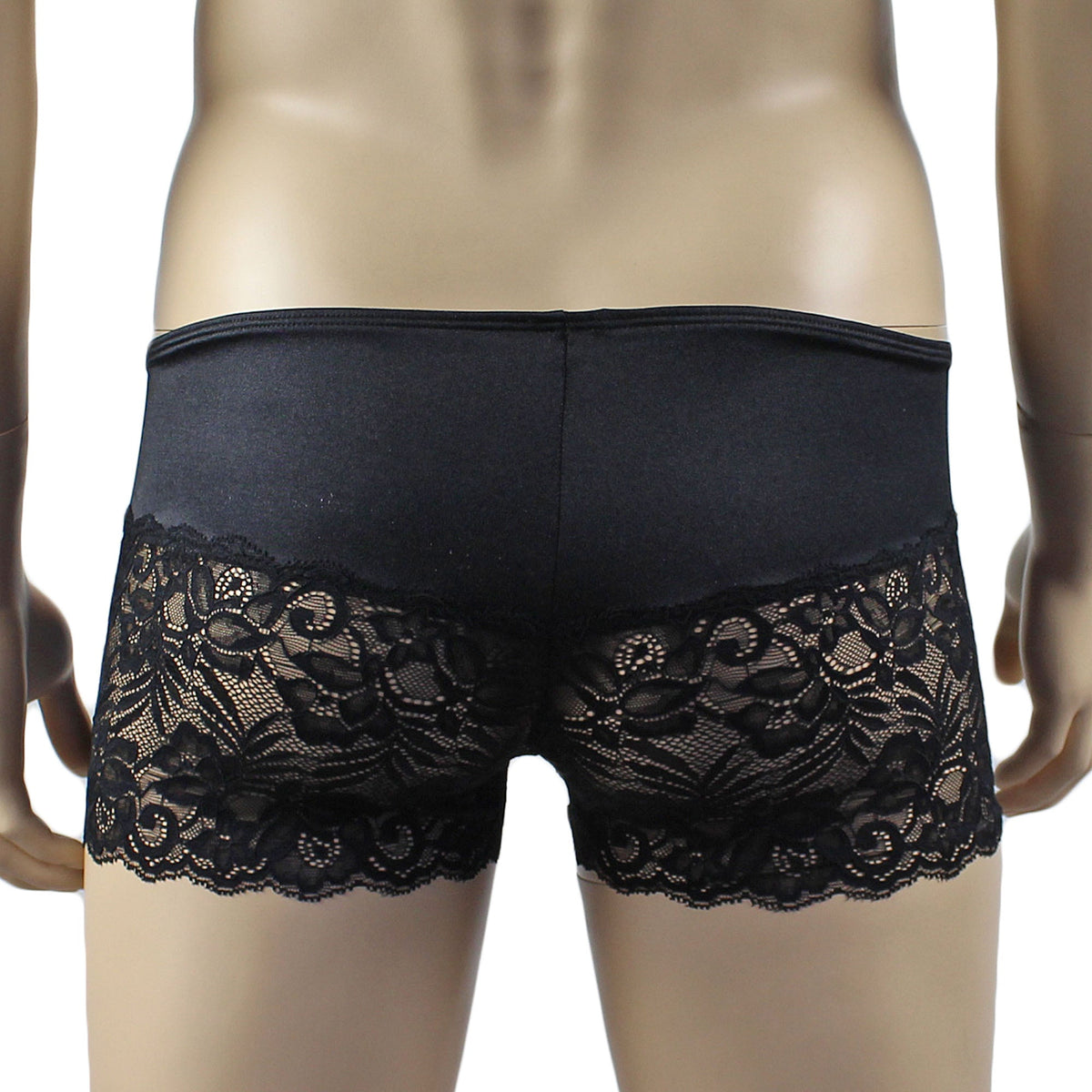 Mens Risque Camisole Top Boxer Briefs with Garters Black & Black Lace