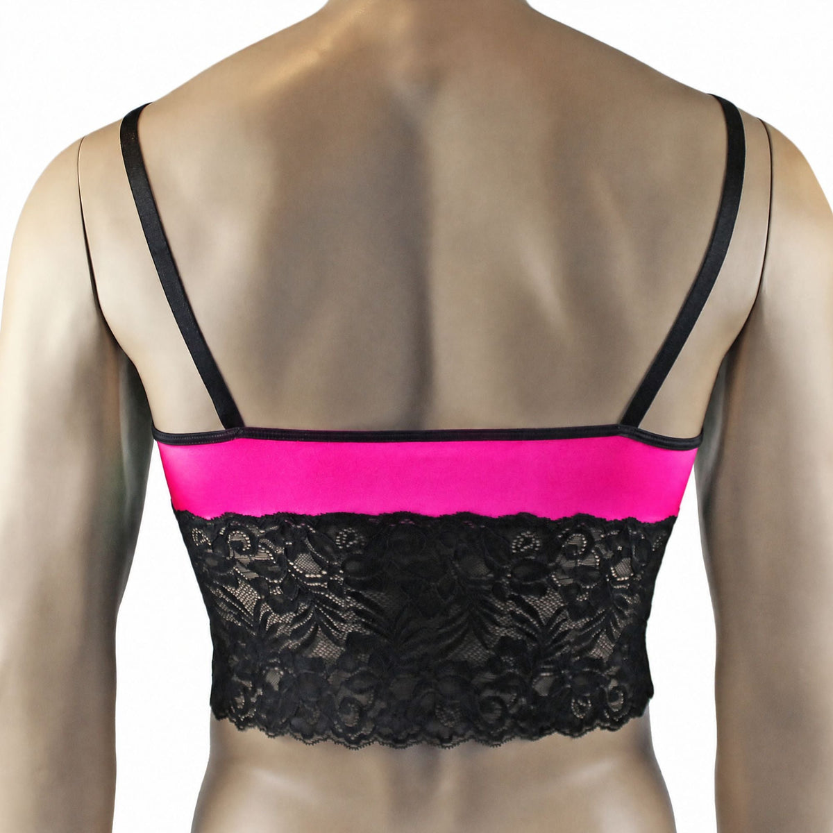 Mens Risque Camisole Top Boxer Briefs with Garters Neon Pink & Black Lace