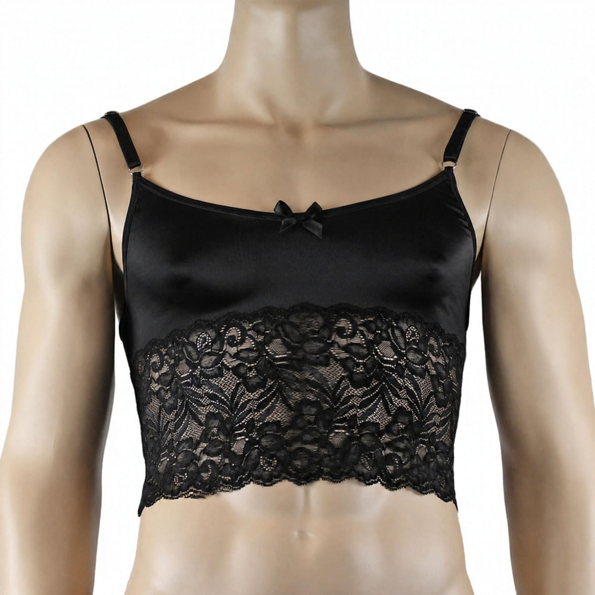 Mens Risque Camisole Top Boxer Briefs with Garters Black & Black Lace