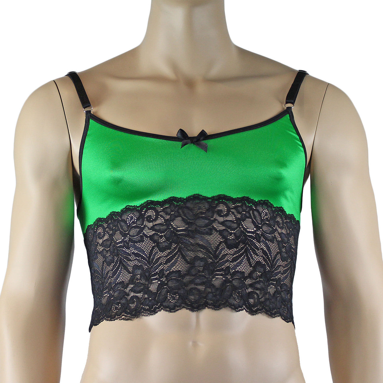 Mens Risque Camisole Top Boxer Briefs Green and Black Lace
