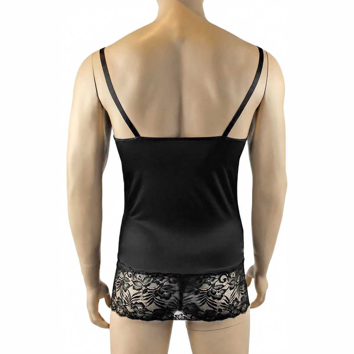 Mens Risque Camisole Mini Dress Chemise, G string & Stockings Black & Black